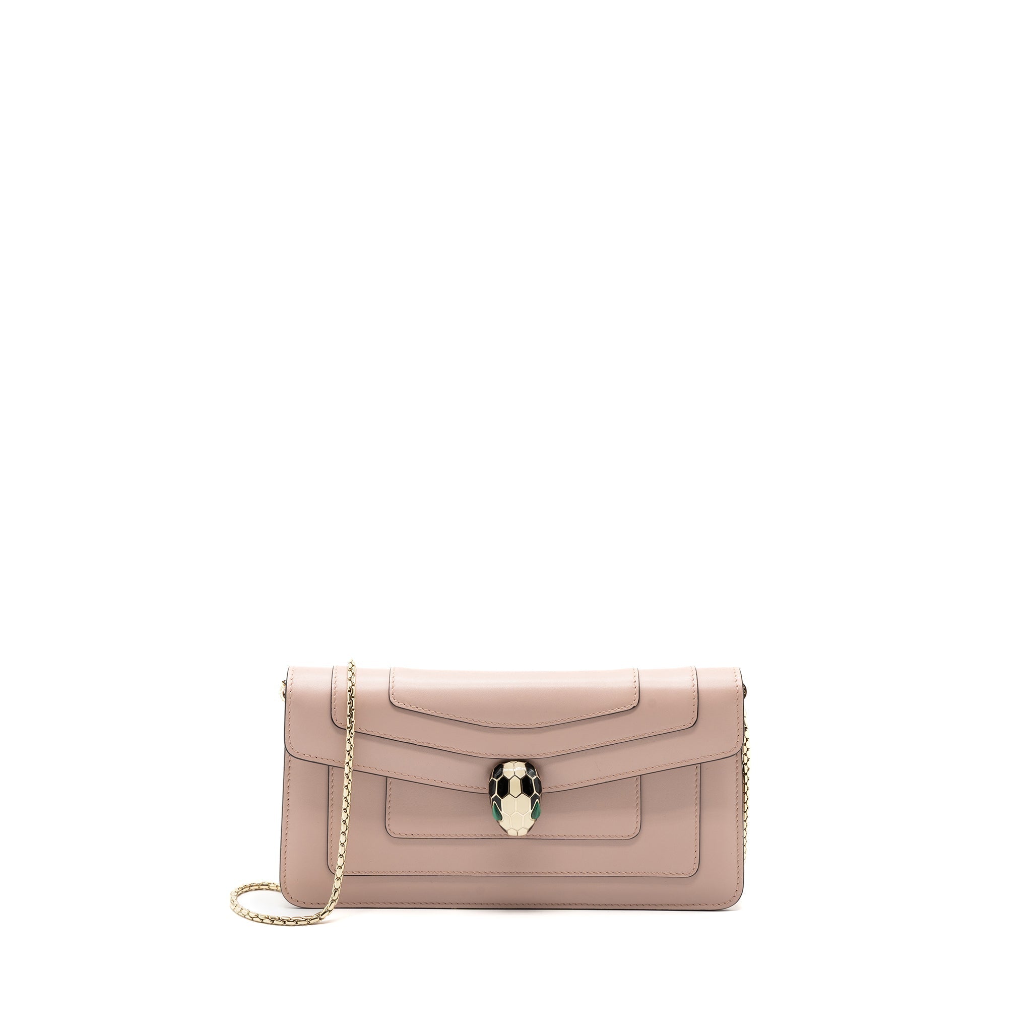 BVLGARI SERPENTI FOREVER CLUTCH WITH CHAIN CALFSKIN PINK LGHW