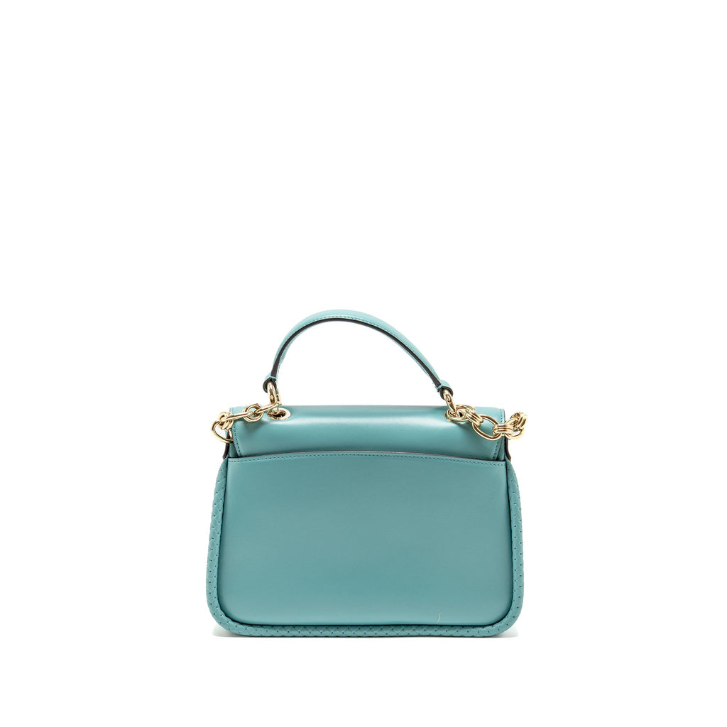 SALVATORE FERRAGAMO TOP HANDLE FLAP LOCK BAG CALFSKIN TURQUOISE LGHW