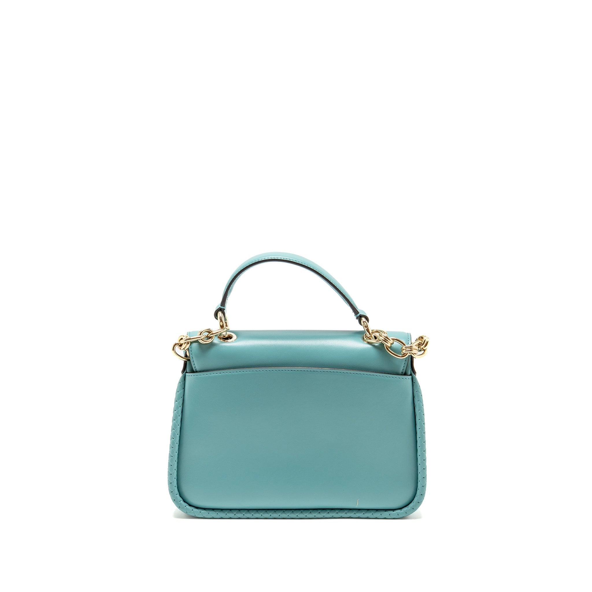 SALVATORE FERRAGAMO TOP HANDLE FLAP LOCK BAG CALFSKIN TURQUOISE LGHW