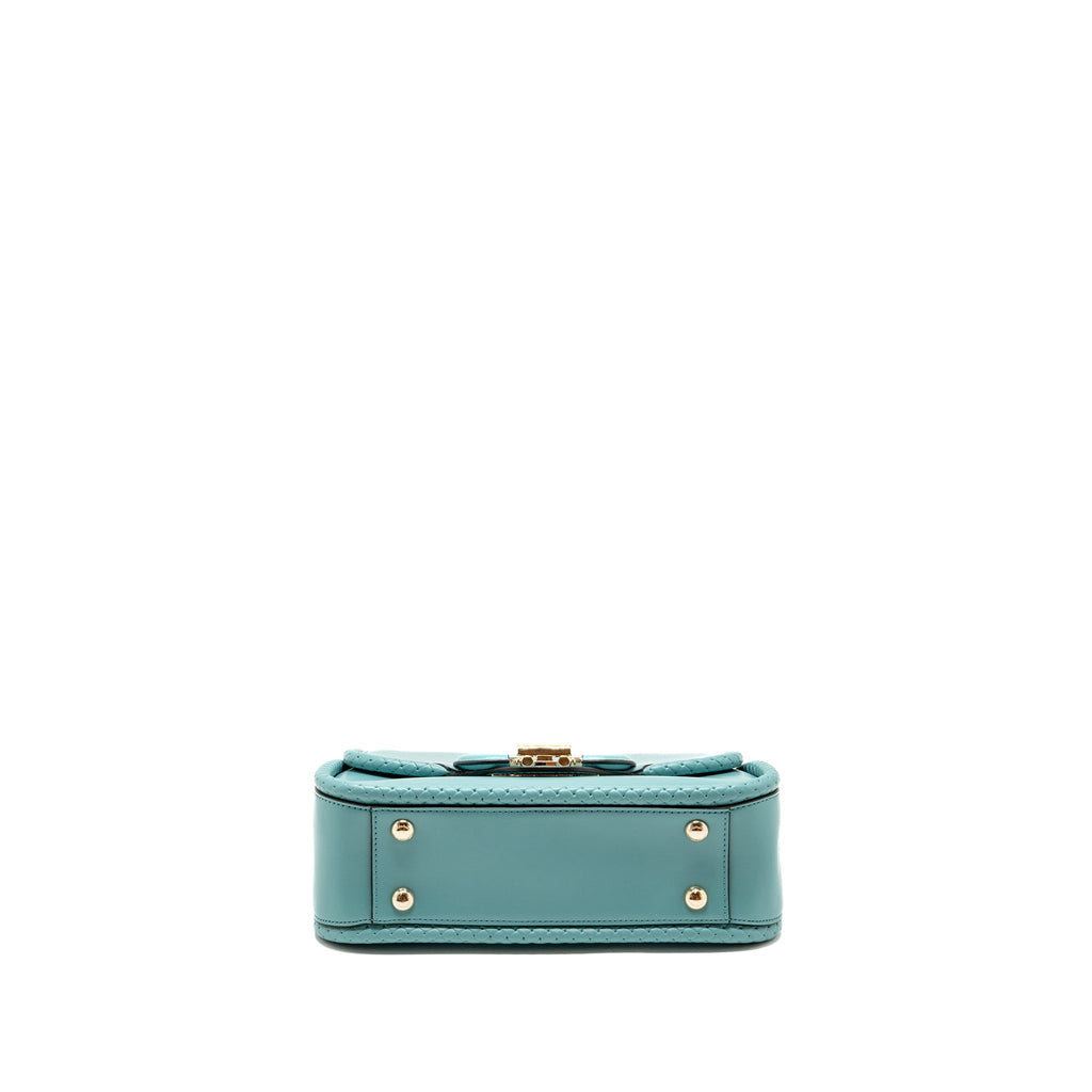 SALVATORE FERRAGAMO TOP HANDLE FLAP LOCK BAG CALFSKIN TURQUOISE LGHW