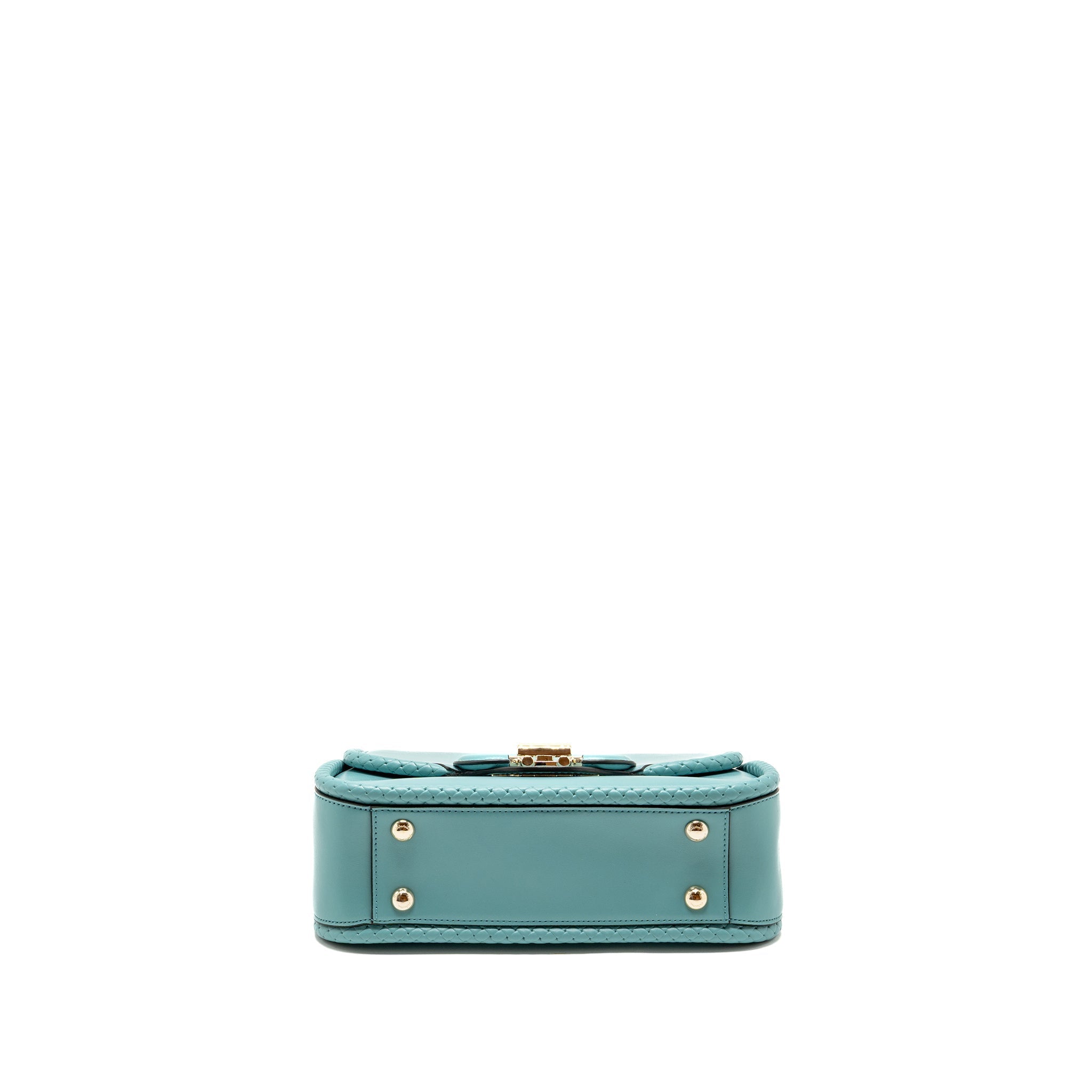 SALVATORE FERRAGAMO TOP HANDLE FLAP LOCK BAG CALFSKIN TURQUOISE LGHW