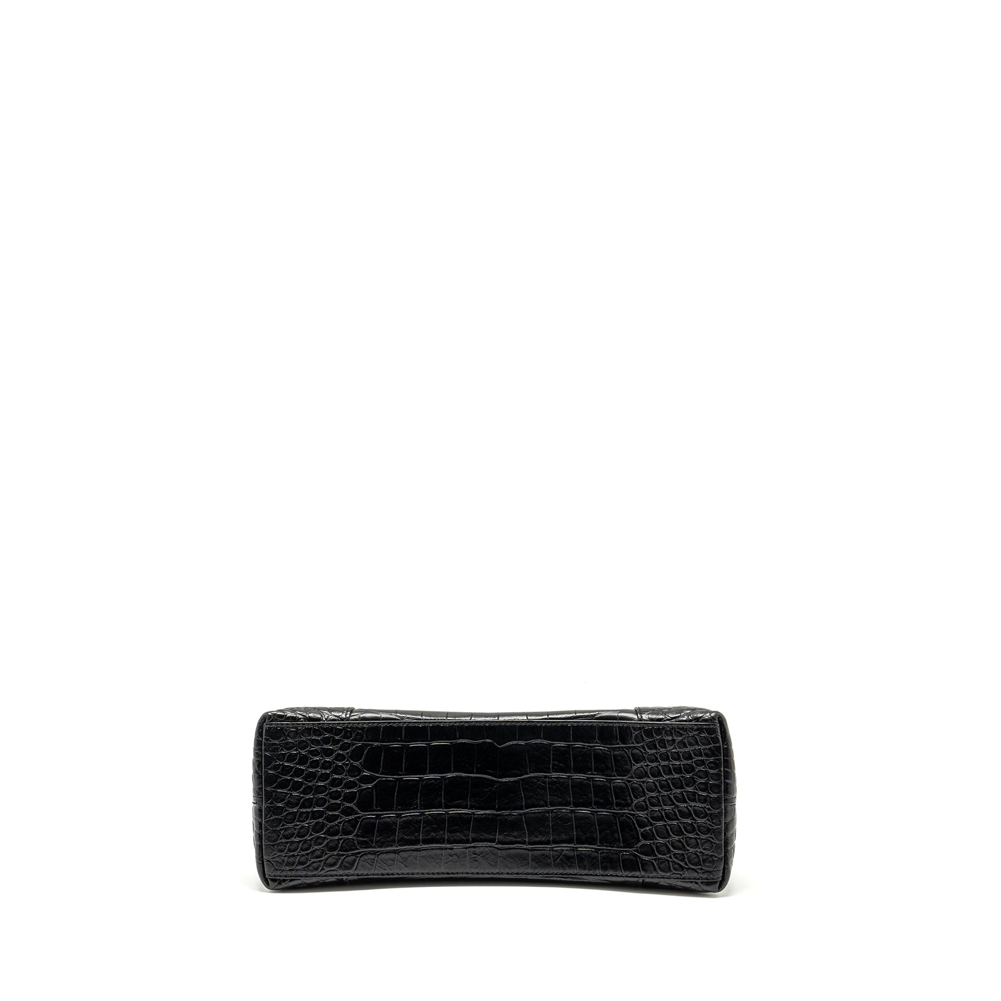 BALENCIAGA LIMITED EDITION DOWNTOWN SMALL SHOULDER BAG CROC-EMBOSSED CALFSKIN BLACK WITH BLACK HARDWARE