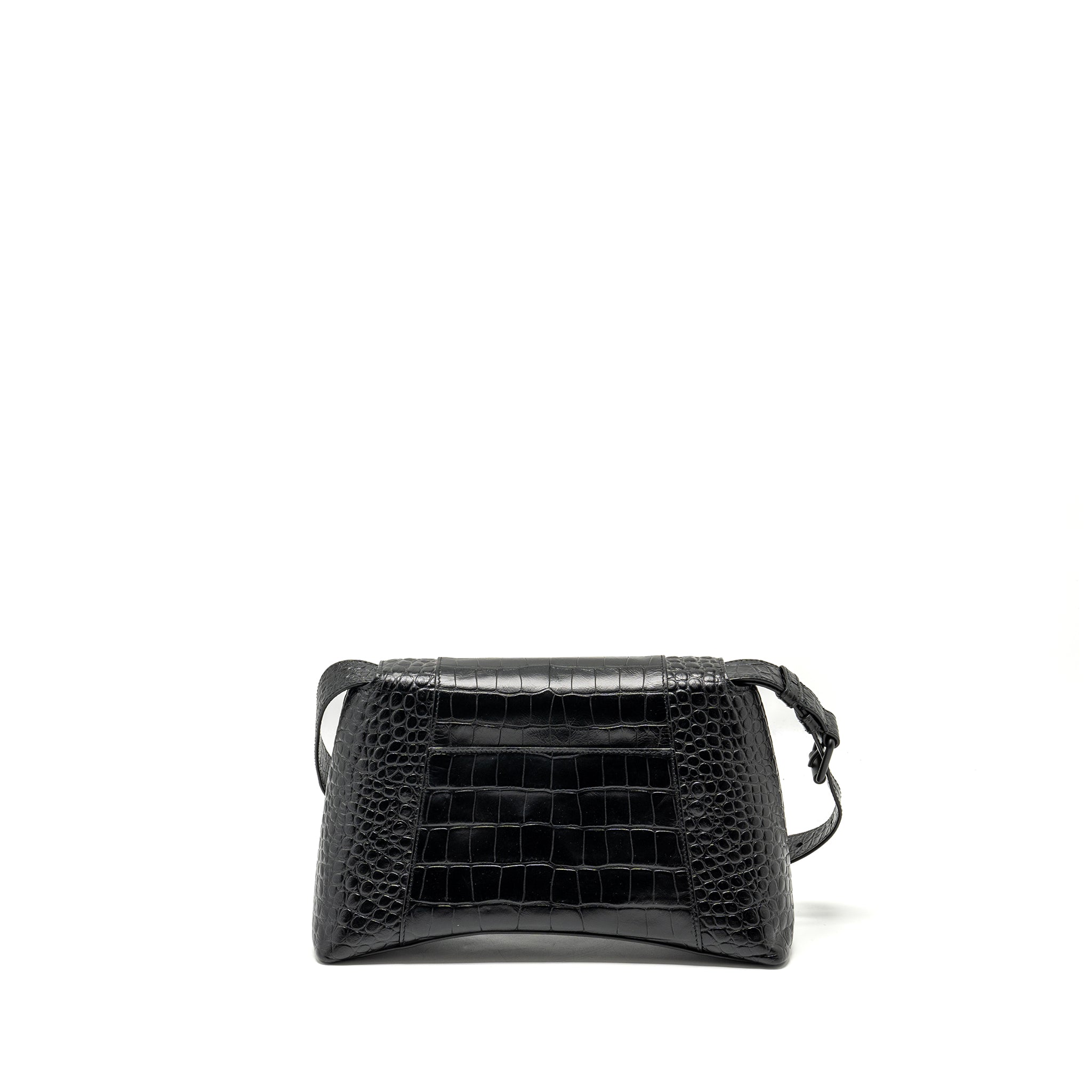 BALENCIAGA LIMITED EDITION DOWNTOWN SMALL SHOULDER BAG CROC-EMBOSSED CALFSKIN BLACK WITH BLACK HARDWARE