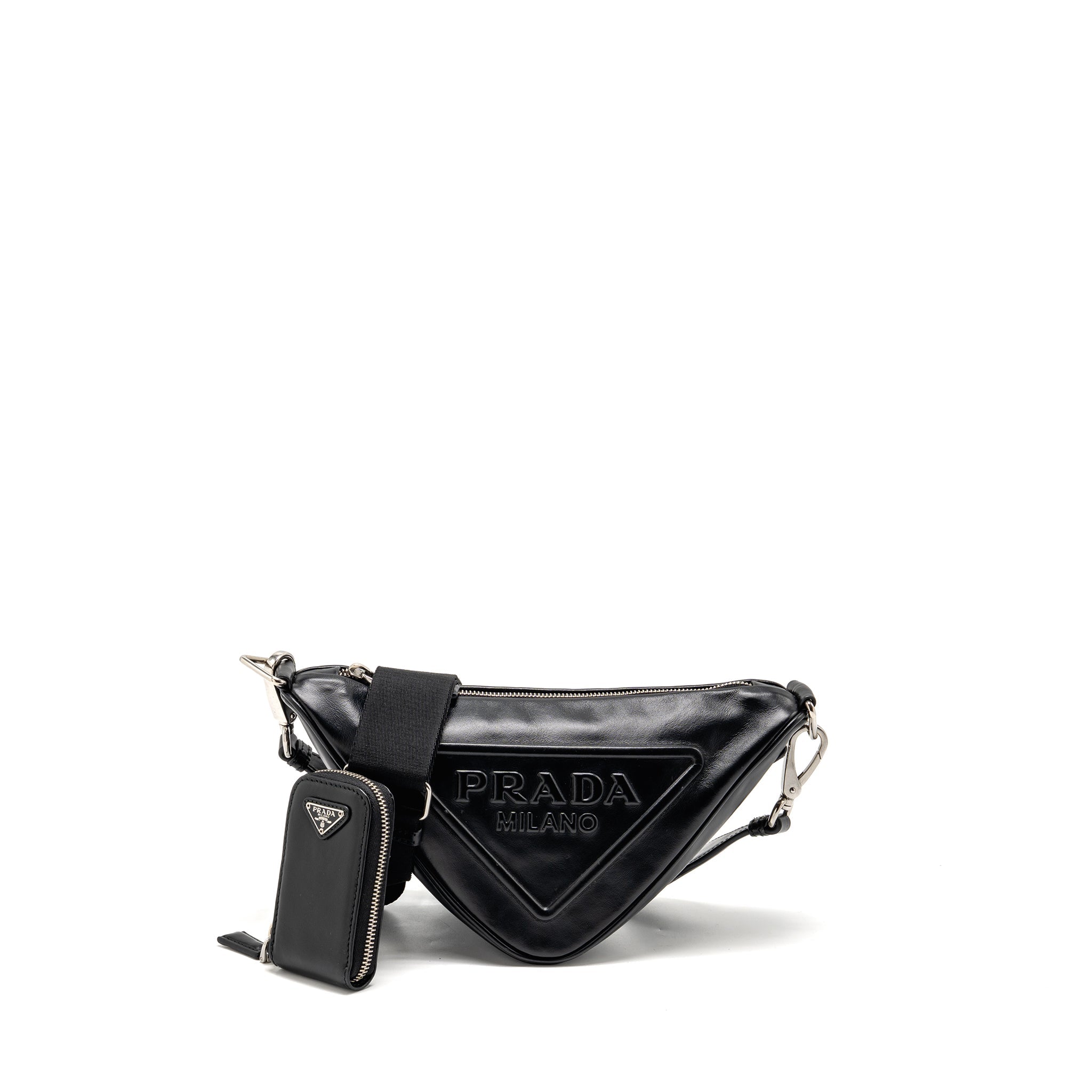 PRADA TRIANGLE SHOULDER BAG LEATHER BLACK SHW