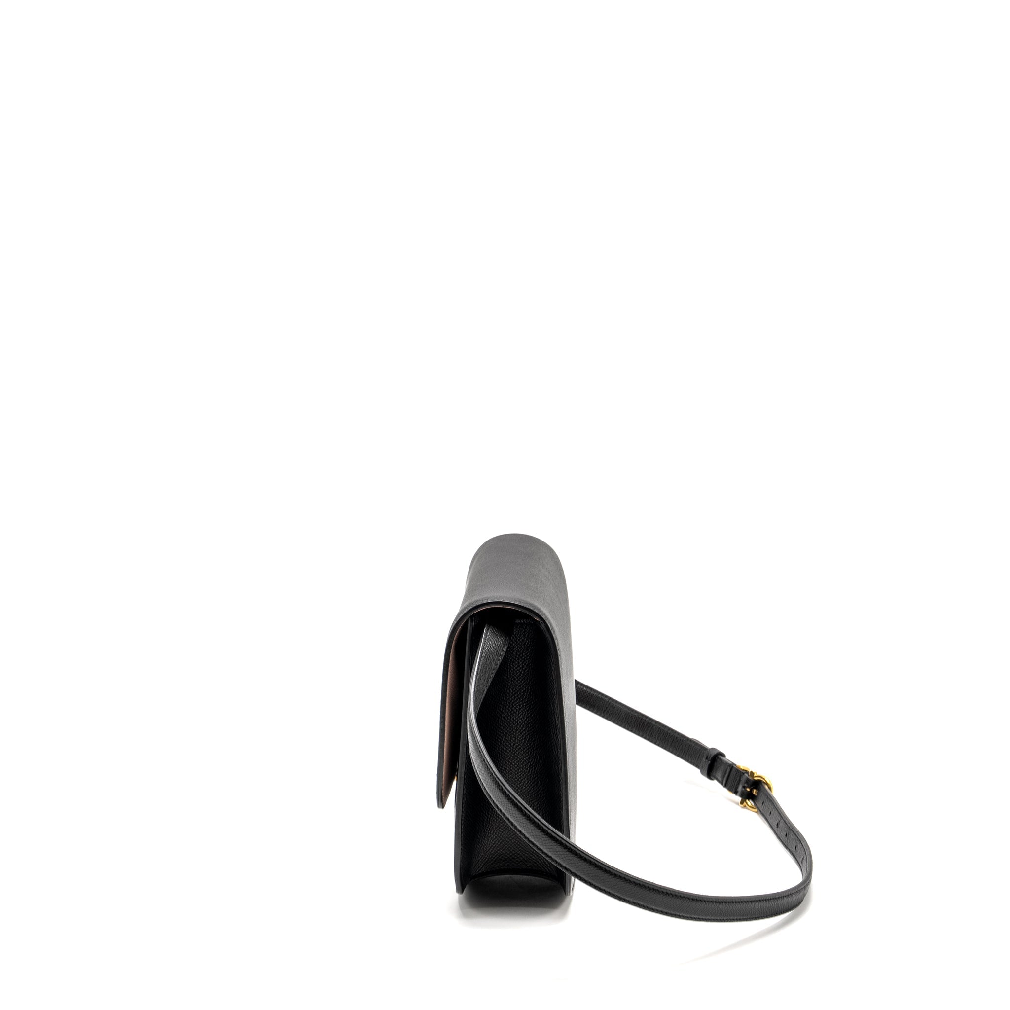 SALVATORE FERRAGAMO GANCINI ROUNDED FLAP BAG CALFSKIN BLACK GHW