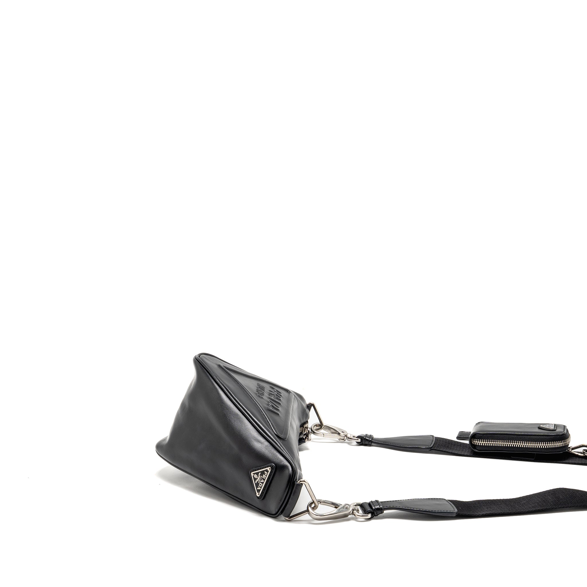 PRADA TRIANGLE SHOULDER BAG LEATHER BLACK SHW