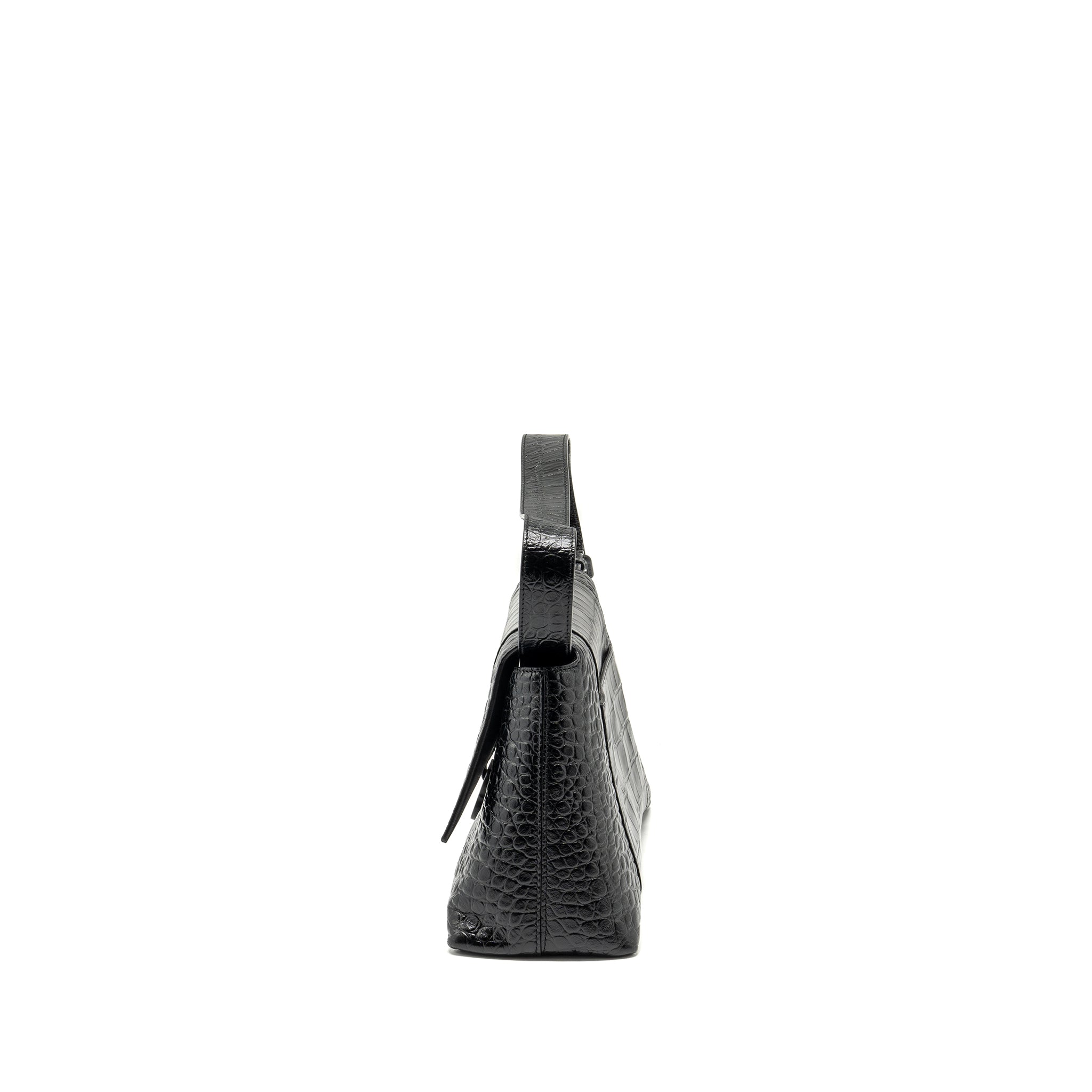 BALENCIAGA LIMITED EDITION DOWNTOWN SMALL SHOULDER BAG CROC-EMBOSSED CALFSKIN BLACK WITH BLACK HARDWARE
