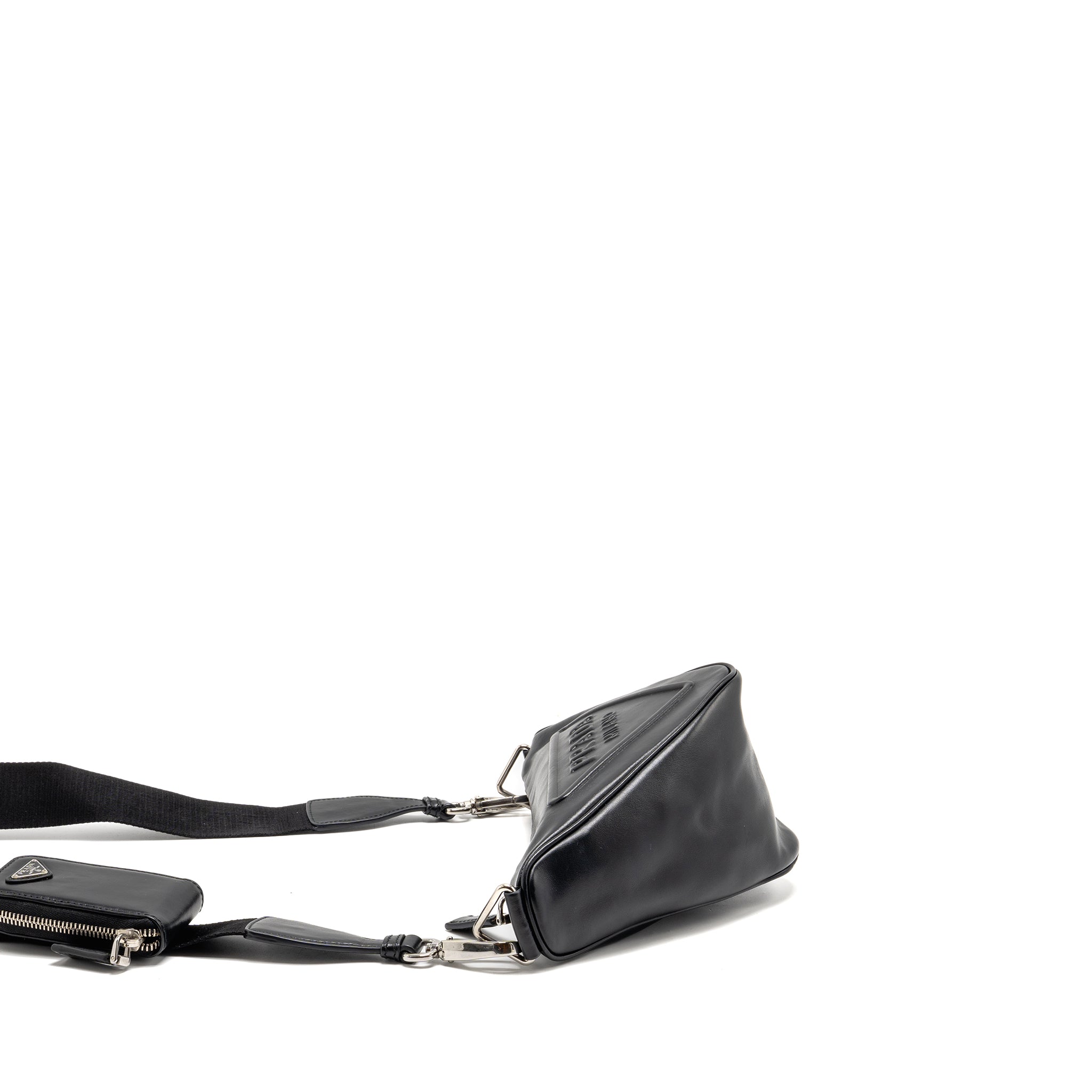 PRADA TRIANGLE SHOULDER BAG LEATHER BLACK SHW