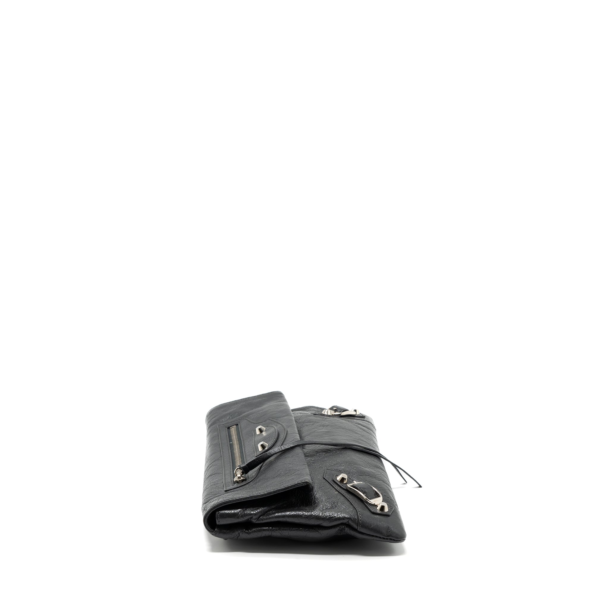 BALENCIAGA CITY FOLD CLUTCH/ SHOULDER BAG DARK GREY SHW