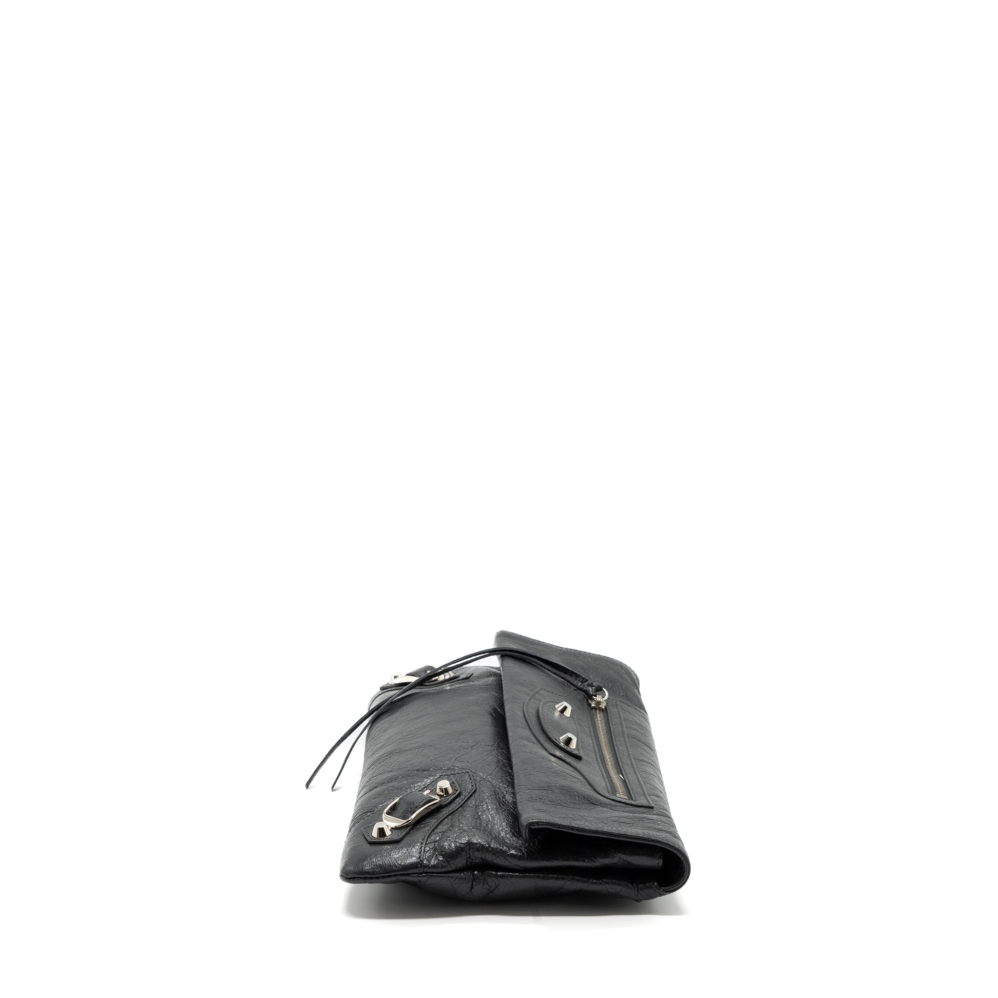 BALENCIAGA CITY FOLD CLUTCH/ SHOULDER BAG DARK GREY SHW