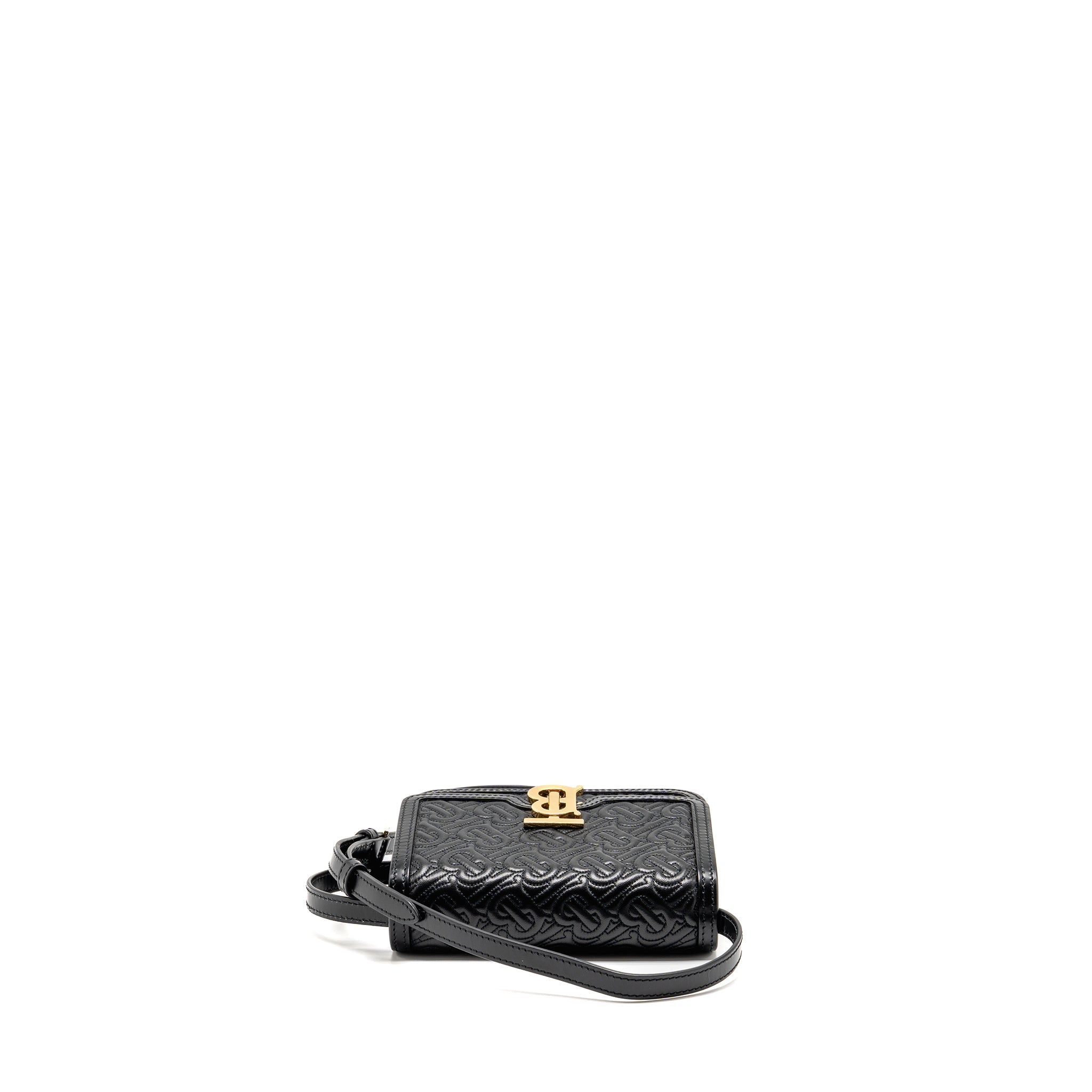 BURBERRY MINI TB MONOGRAM EMBOSSED SHOULDER BAG LAMBSKIN BLACK GHW