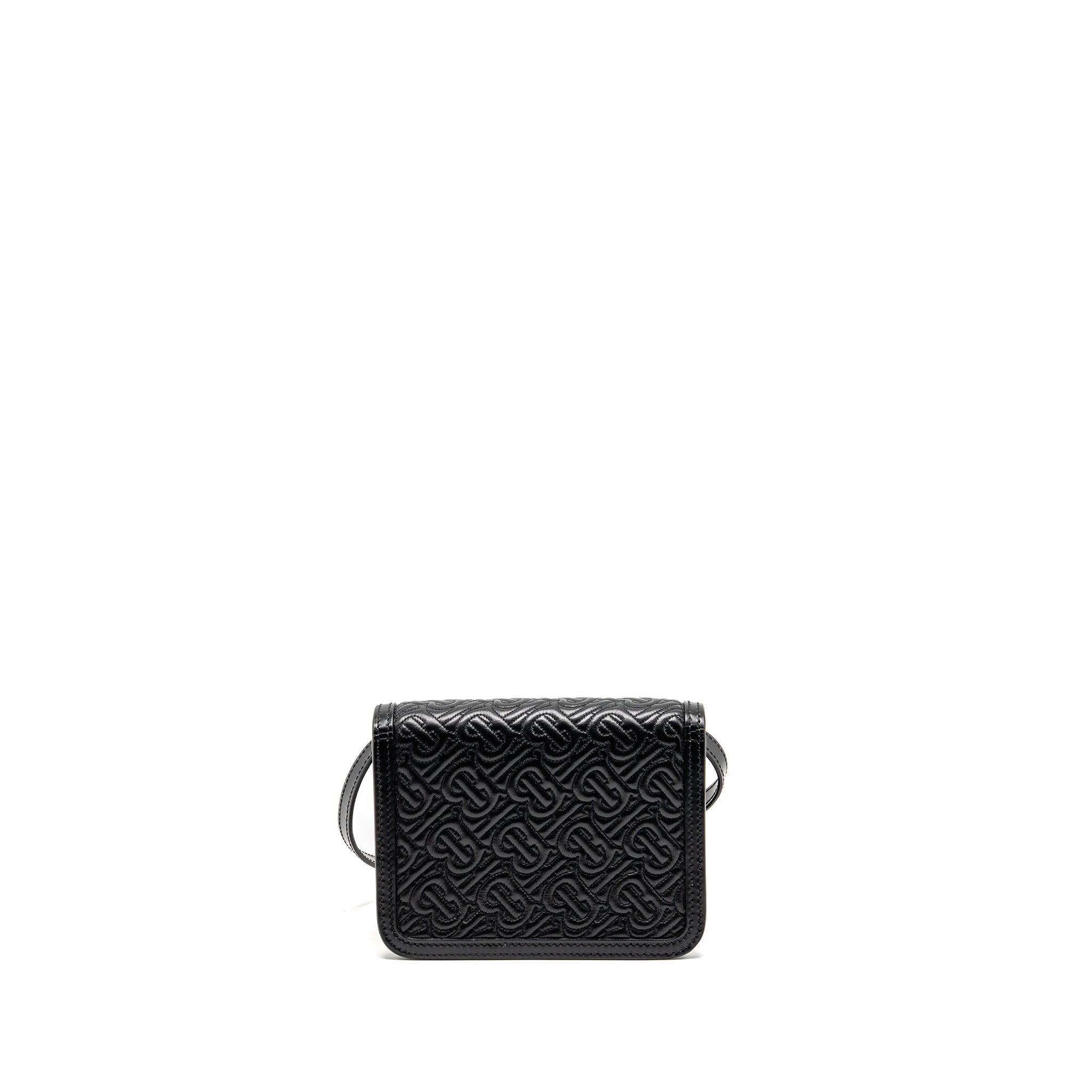 BURBERRY MINI TB MONOGRAM EMBOSSED SHOULDER BAG LAMBSKIN BLACK GHW