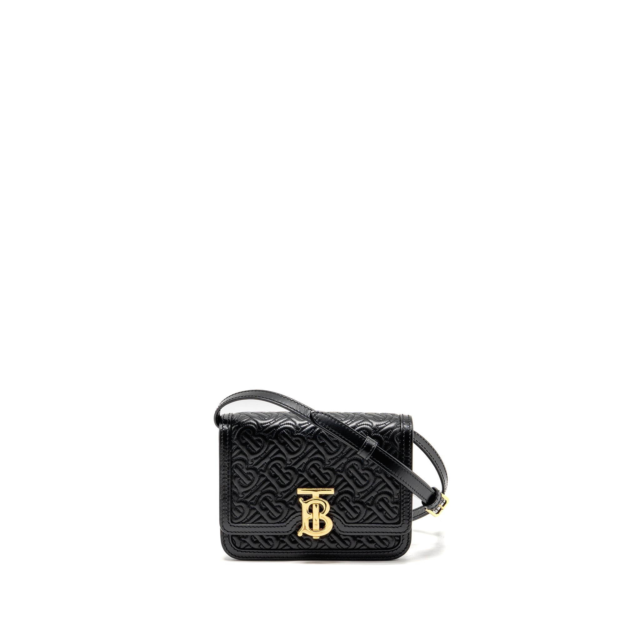 BURBERRY MINI TB MONOGRAM EMBOSSED SHOULDER BAG LAMBSKIN BLACK GHW