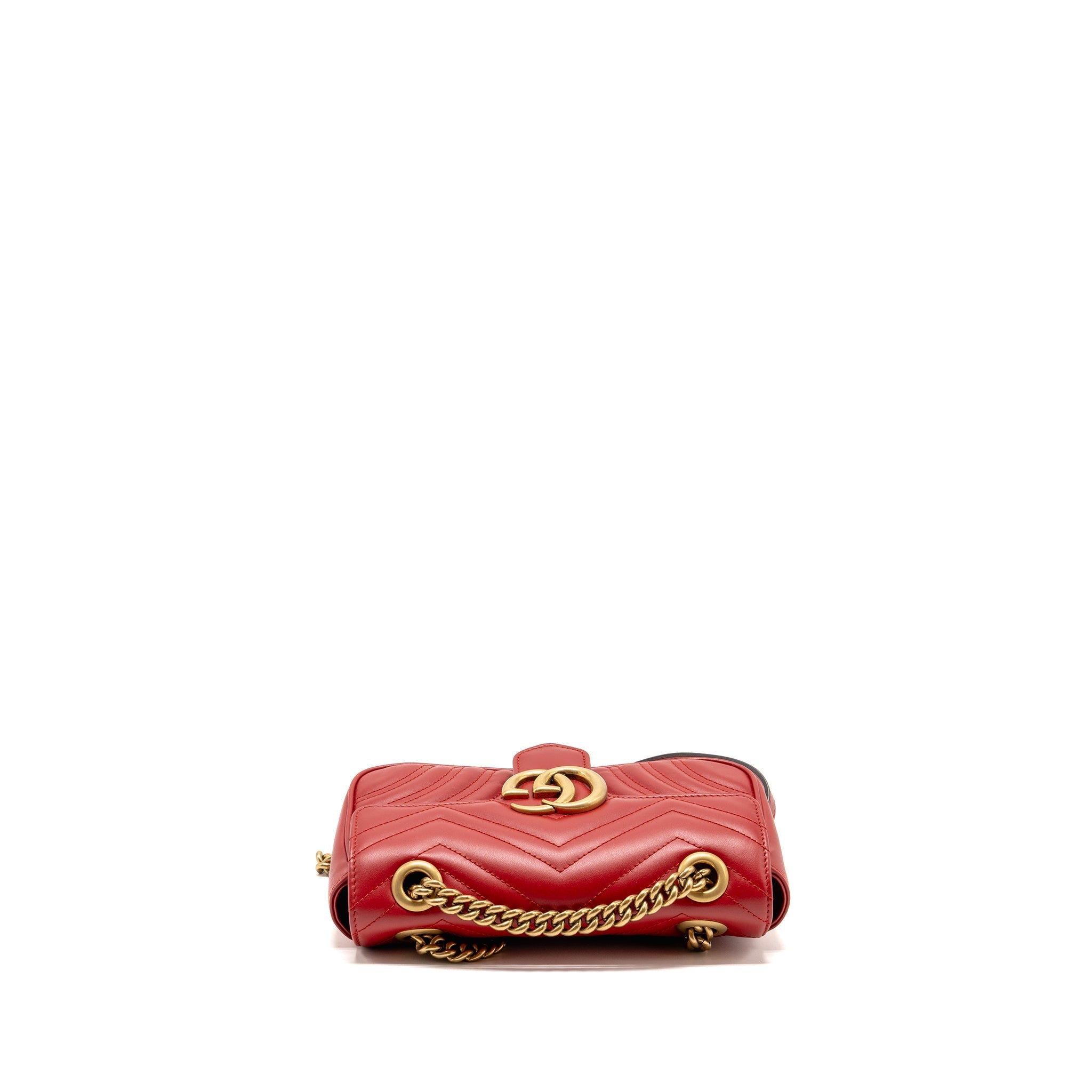 GUCCI SMALL GG MARMONT SHOULDER BAG CALFSKIN RED BRUSHED GHW