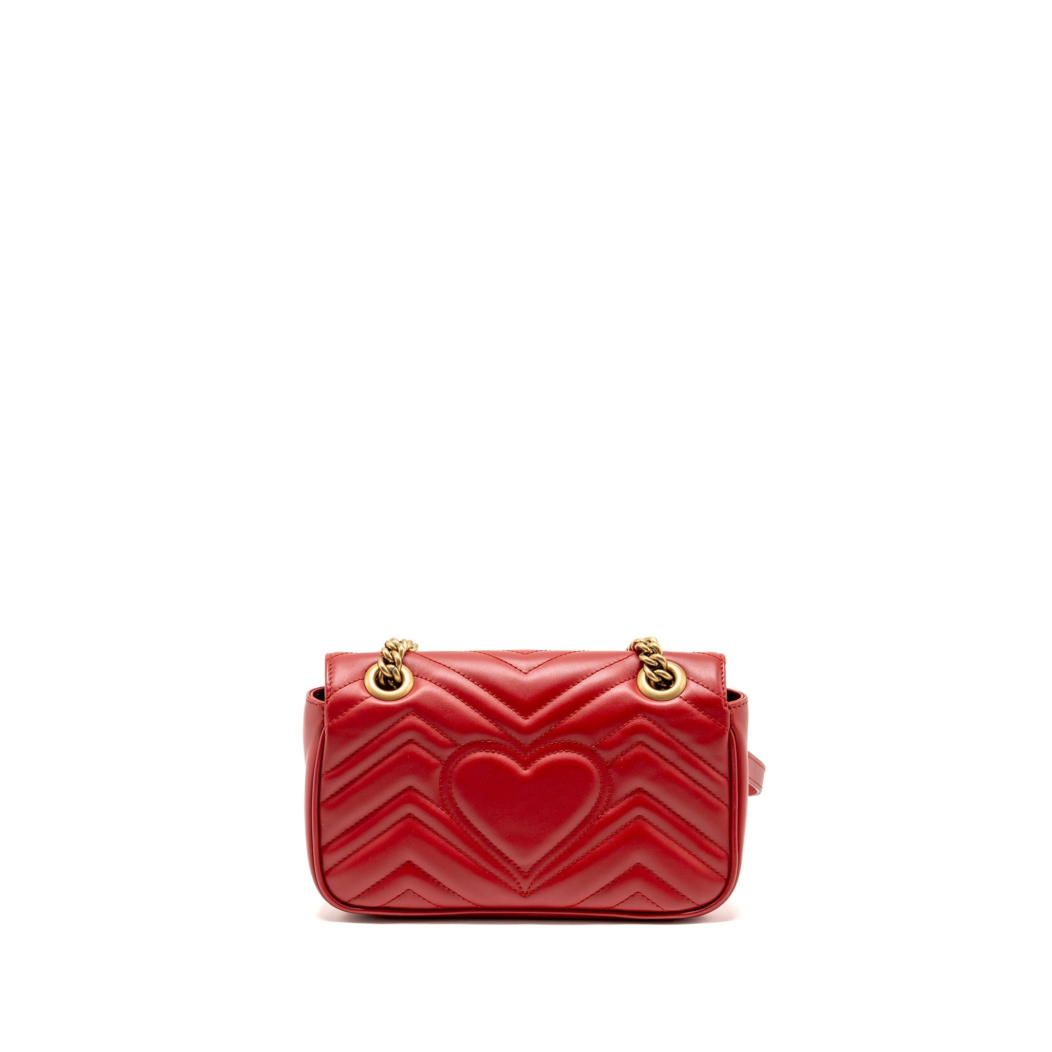 GUCCI SMALL GG MARMONT SHOULDER BAG CALFSKIN RED BRUSHED GHW