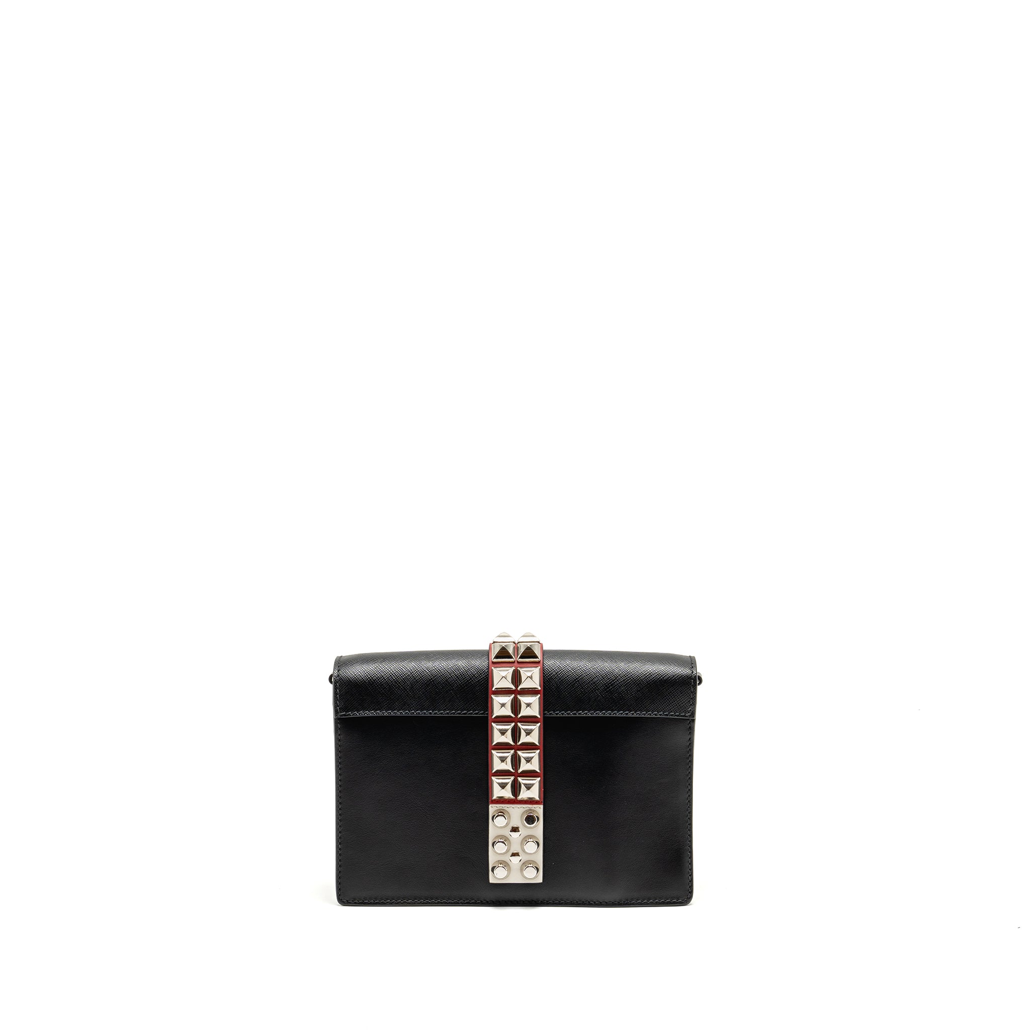 PRADA ELECTRA CITY FLAP BAG CALFSKIN BLACK/RED SHW