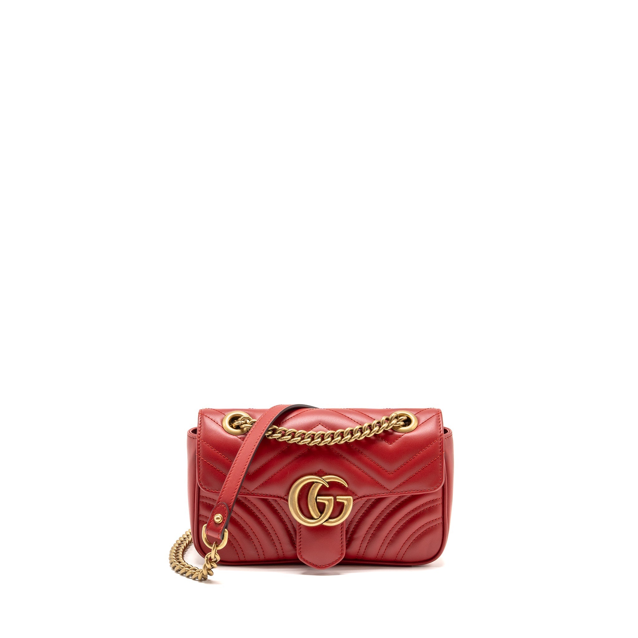 GUCCI SMALL GG MARMONT SHOULDER BAG CALFSKIN RED BRUSHED GHW