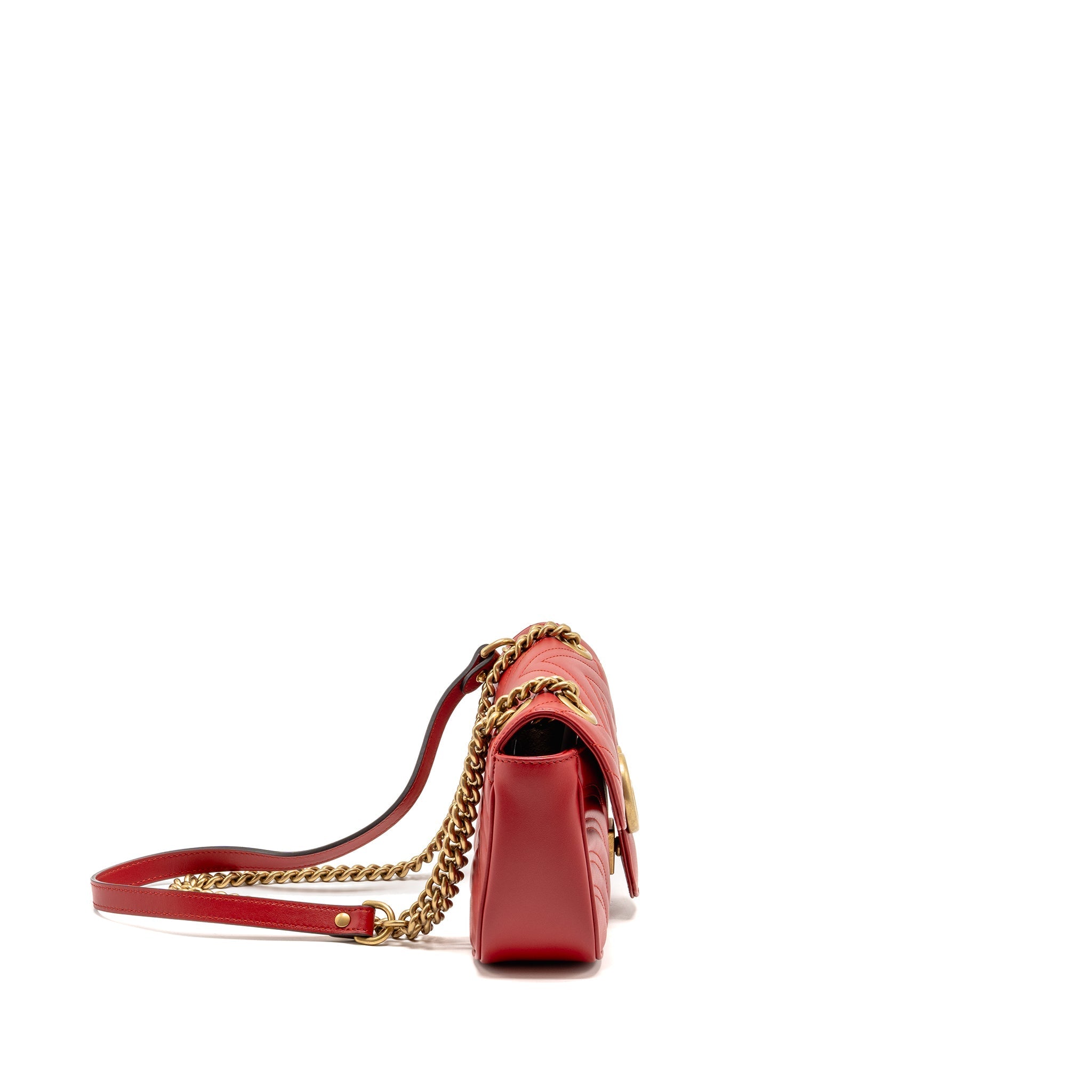 GUCCI SMALL GG MARMONT SHOULDER BAG CALFSKIN RED BRUSHED GHW