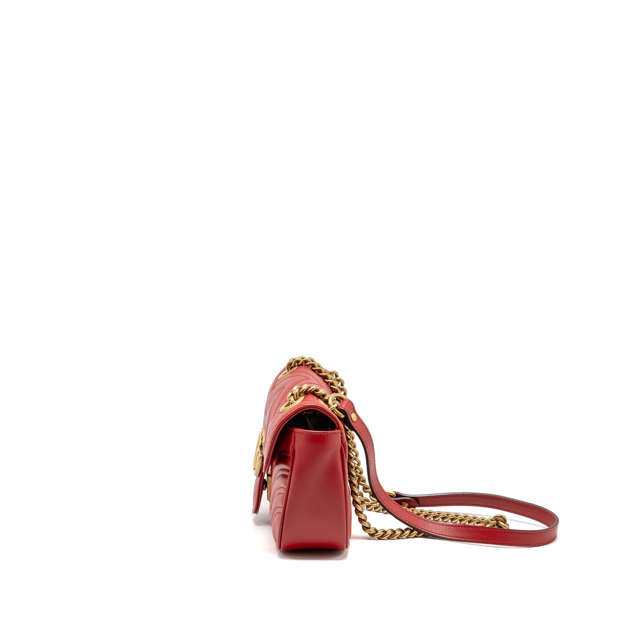 GUCCI SMALL GG MARMONT SHOULDER BAG CALFSKIN RED BRUSHED GHW