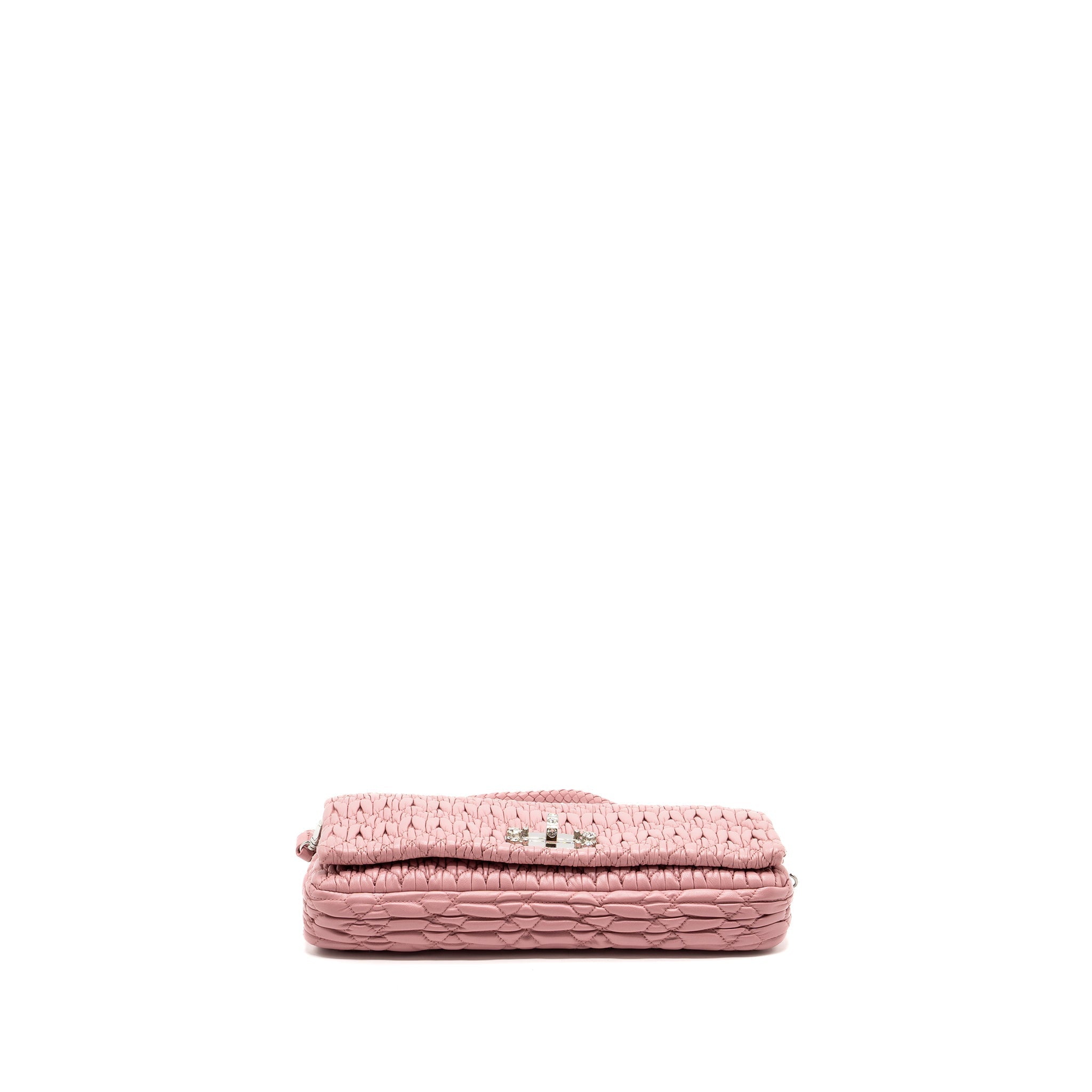 MIU MIU CRYSTAL SHOULDER BAG LAMBSKIN PINK SHW