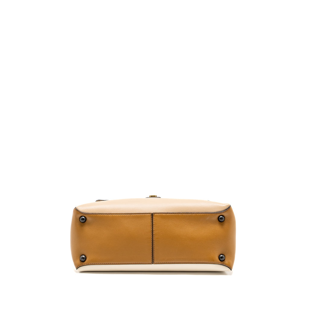 BOTTEGA VENETA TOP HANDLE PIAZZA BAG NAPPA WHITE/BEIGE/LIGHT BROWN MULTICOLOUR HARDWARE