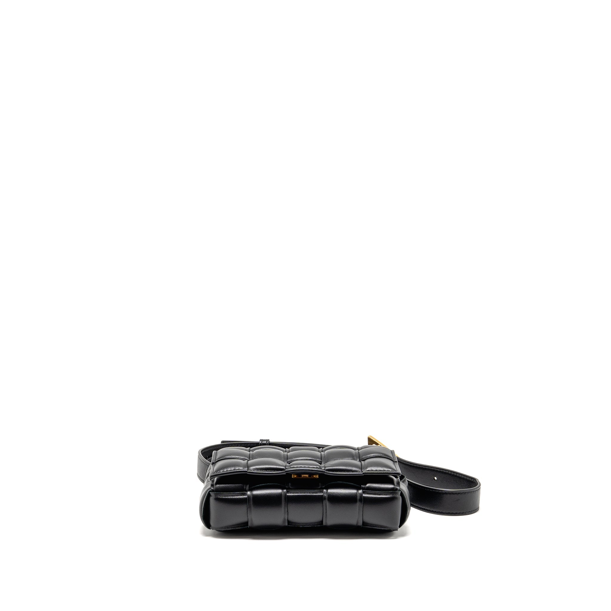 BOTTEGA VENETA SMALL PADDED CASSETTE BAG LAMBSKIN BLACK GHW