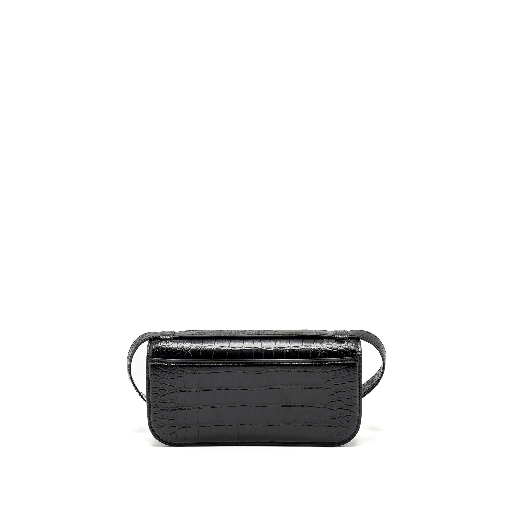 BALENCIAGA GOSSIP SHOULDER BAG CROC-EMBOSSED CALFSKIN BLACK GHW