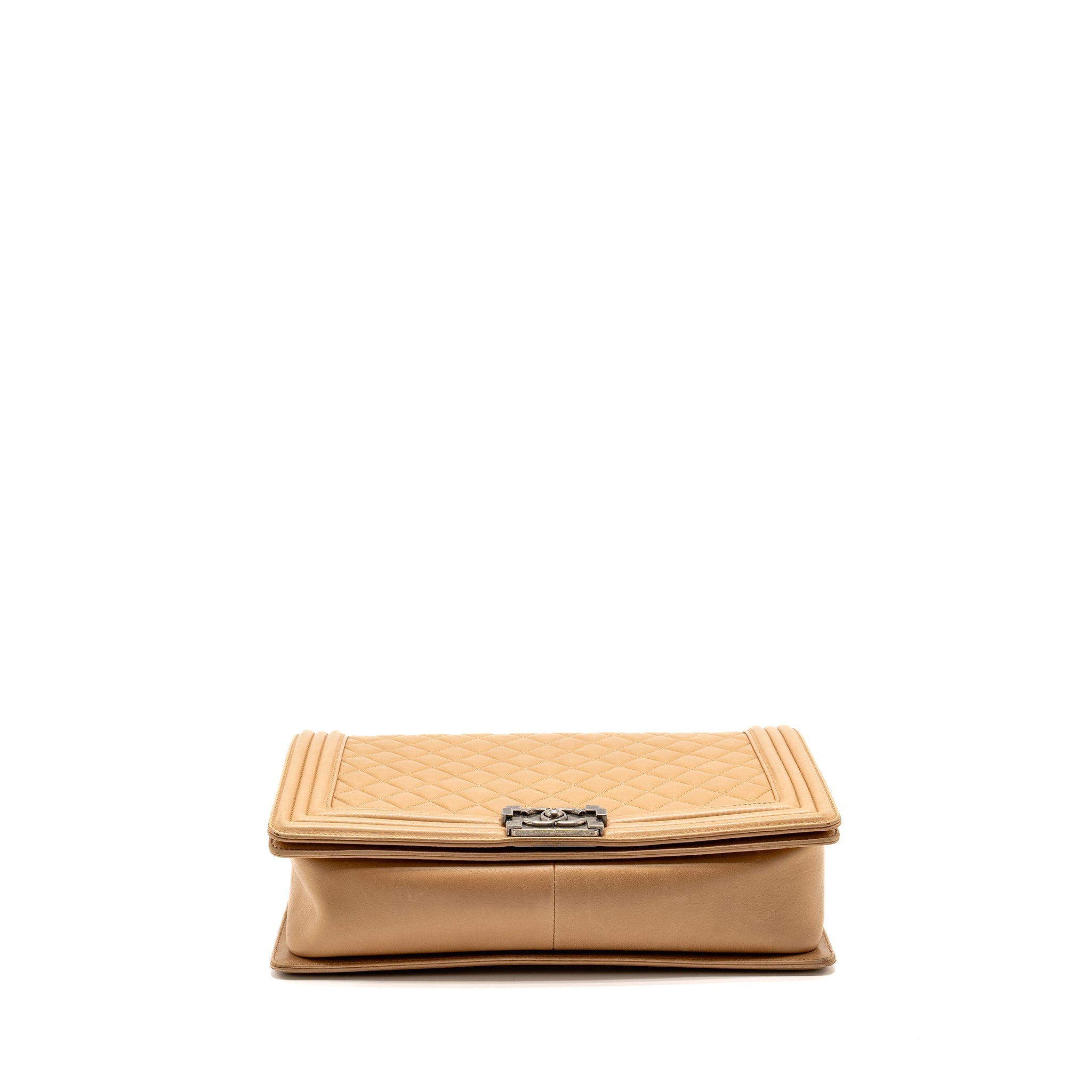 CHANEL LARGE BOY BAG LAMBSKIN BEIGE RUTHENIUM HARDWARE