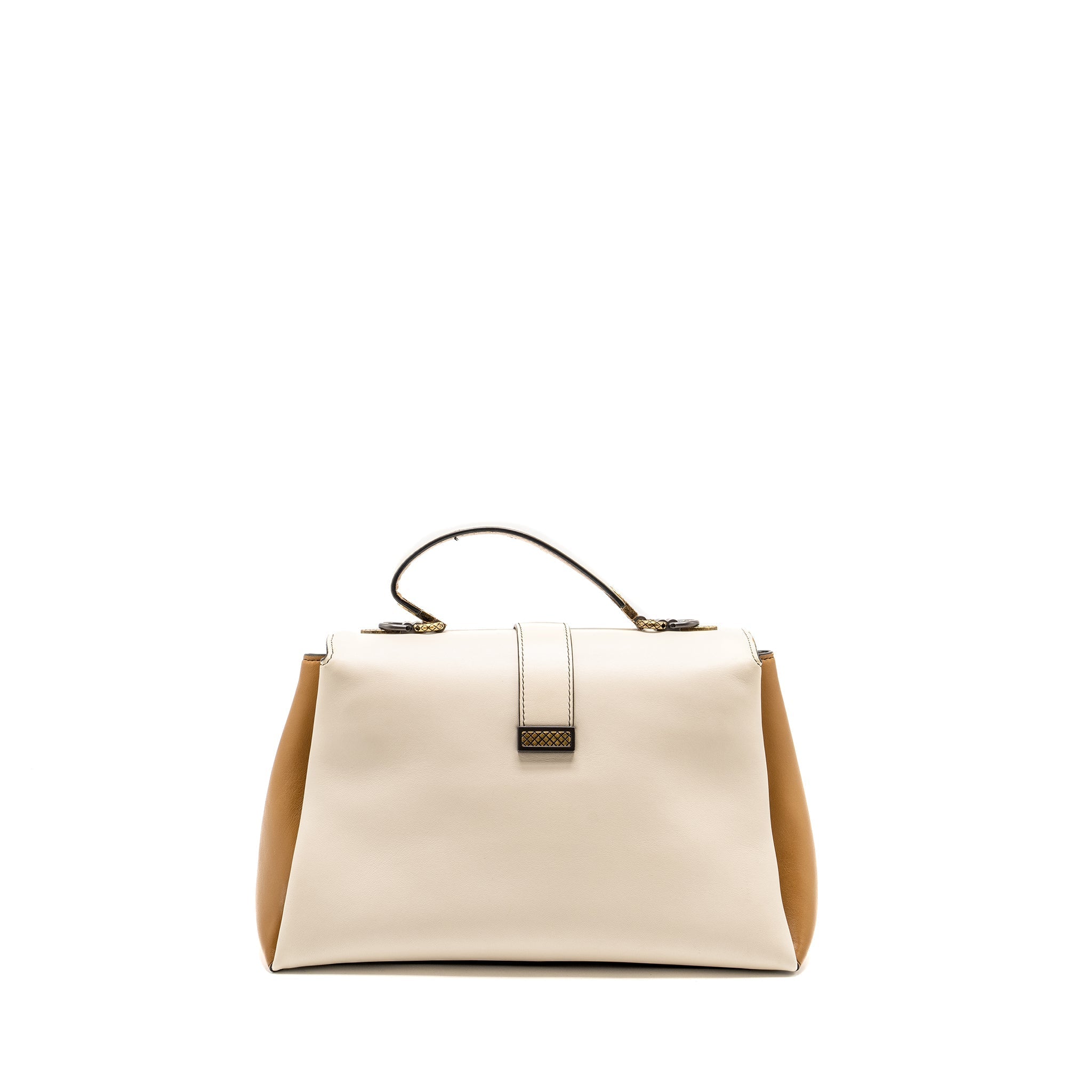 BOTTEGA VENETA TOP HANDLE PIAZZA BAG NAPPA WHITE/BEIGE/LIGHT BROWN MULTICOLOUR HARDWARE