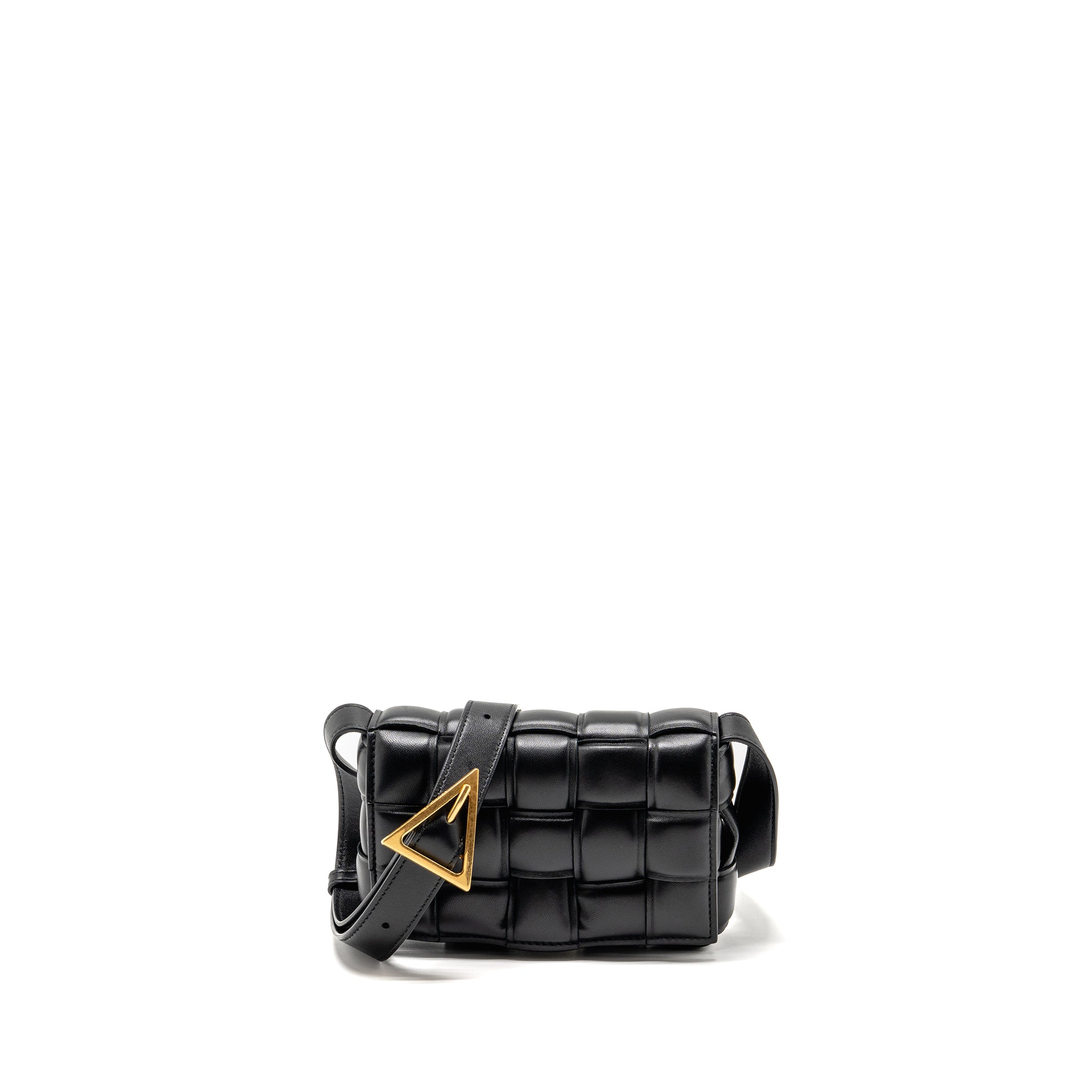 BOTTEGA VENETA SMALL PADDED CASSETTE BAG LAMBSKIN BLACK GHW