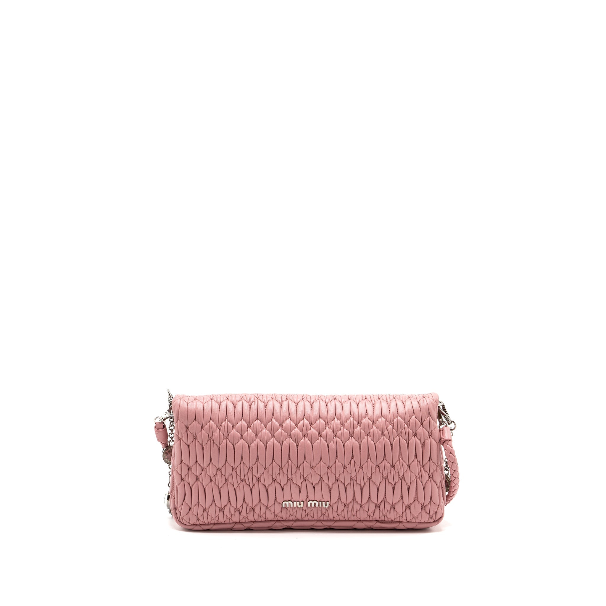 MIU MIU CRYSTAL SHOULDER BAG LAMBSKIN PINK SHW