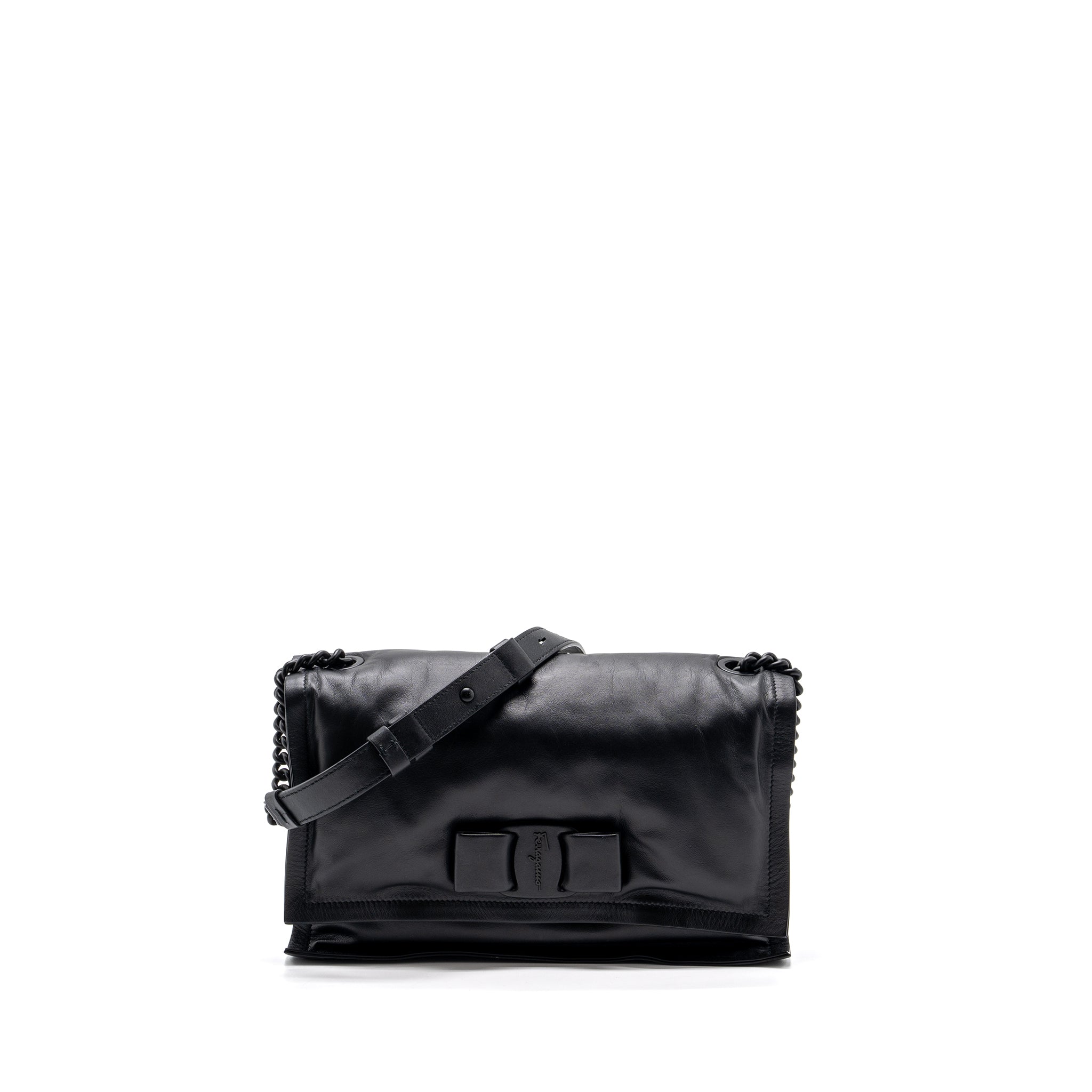 SALVATORE FERRAGAMO SMALL VIVA BOW SHOULDER BAG BLACK WITH BLACK HARDWARE