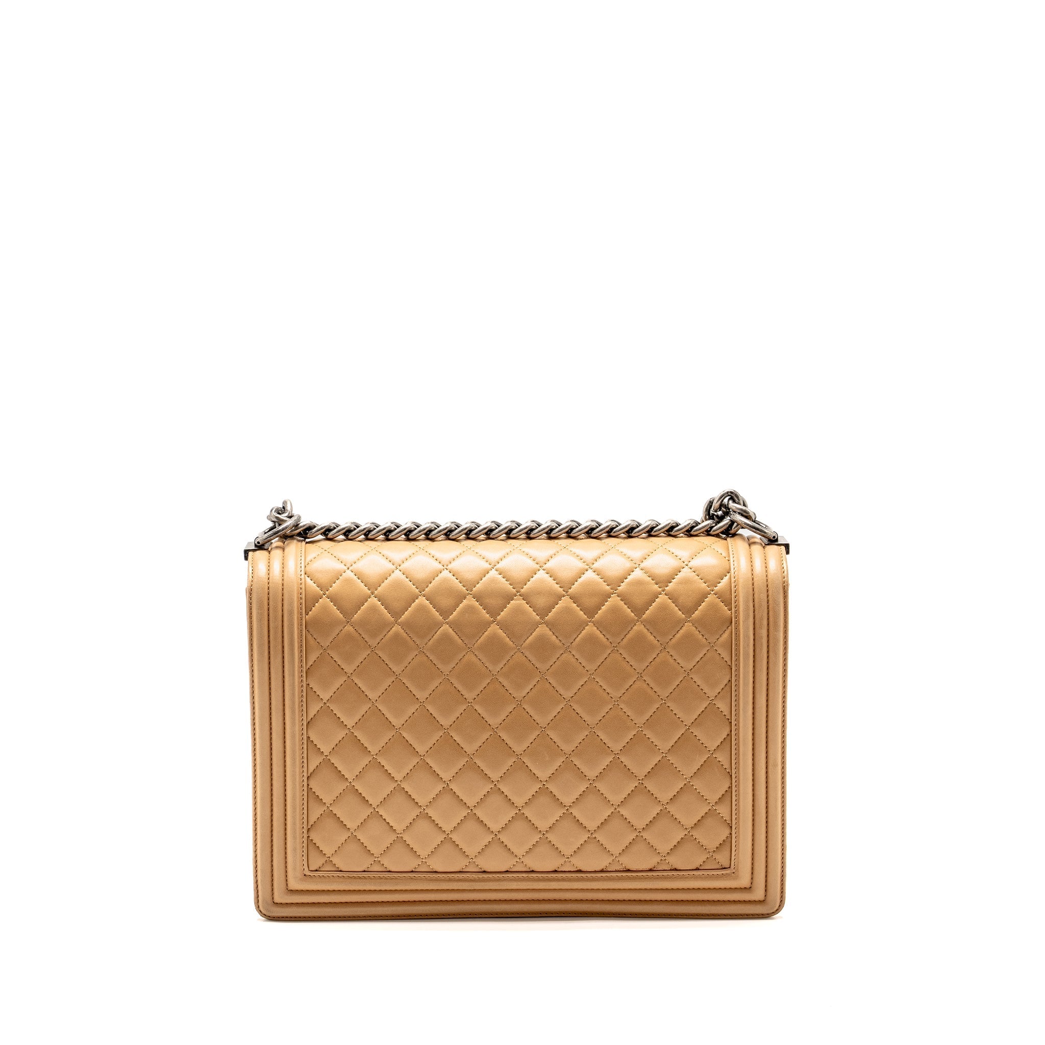 CHANEL LARGE BOY BAG LAMBSKIN BEIGE RUTHENIUM HARDWARE