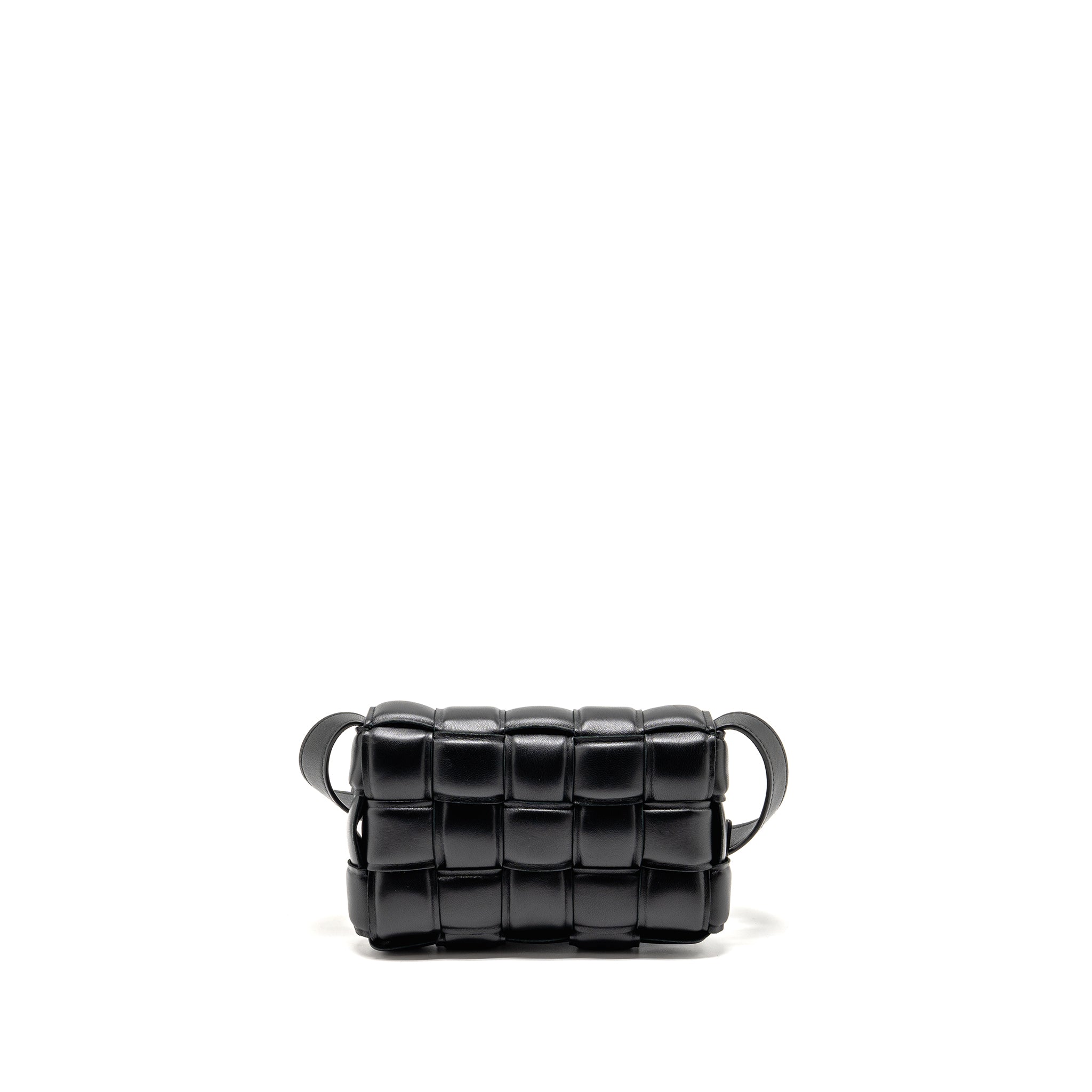 BOTTEGA VENETA SMALL PADDED CASSETTE BAG LAMBSKIN BLACK GHW