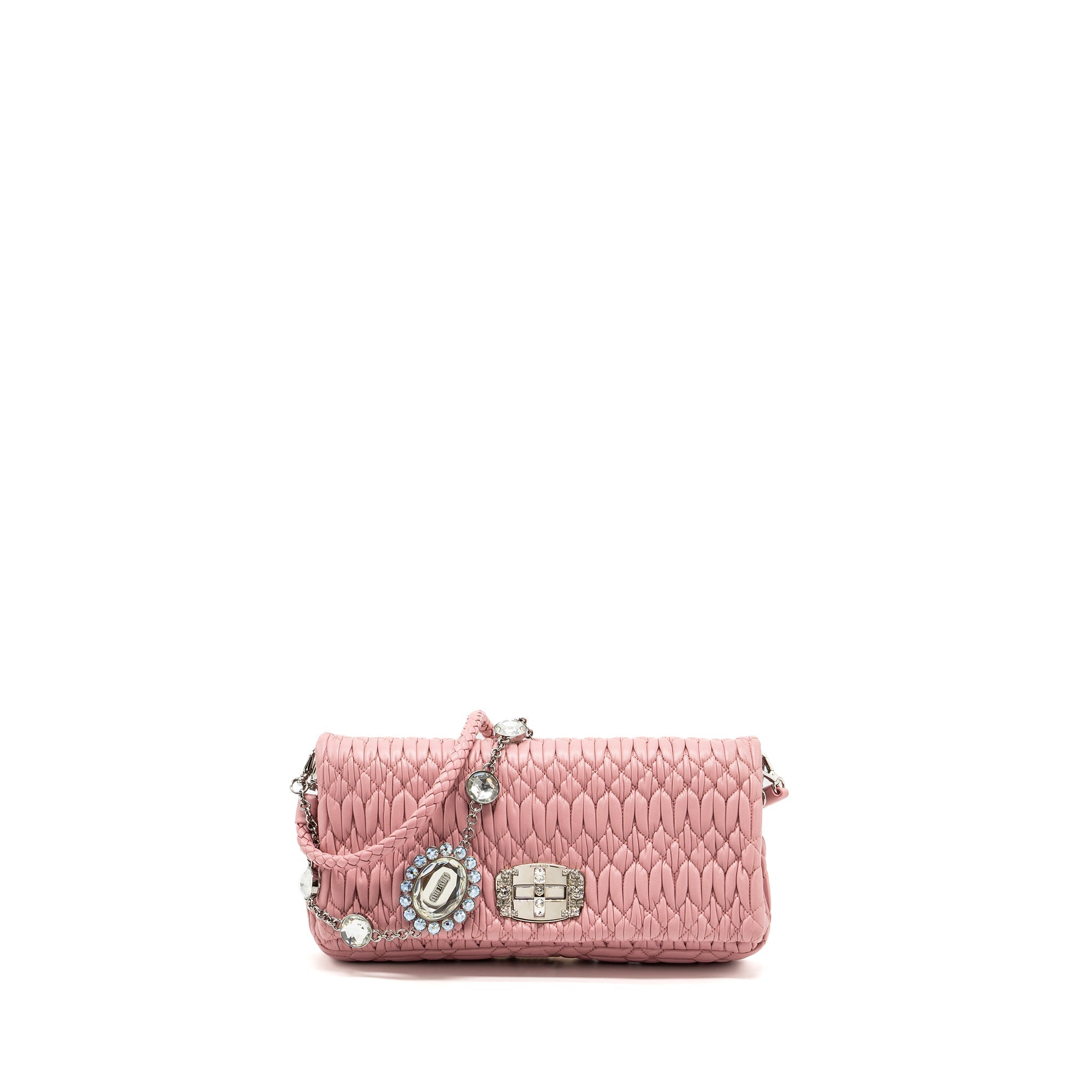 MIU MIU CRYSTAL SHOULDER BAG LAMBSKIN PINK SHW