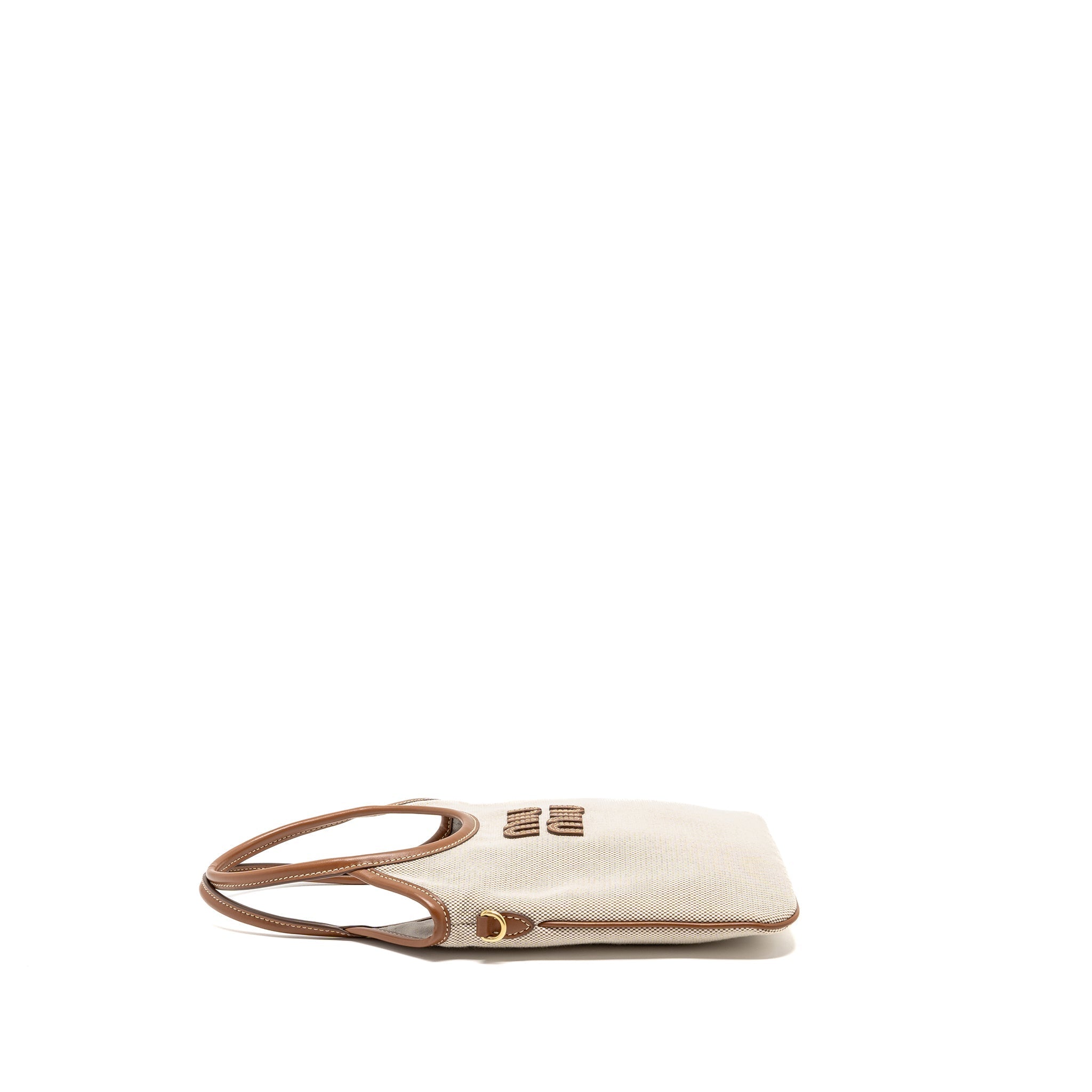 MIU MIU MINI IVY BAG CANVAS/LEATHER BEIGE/BRANDY GHW