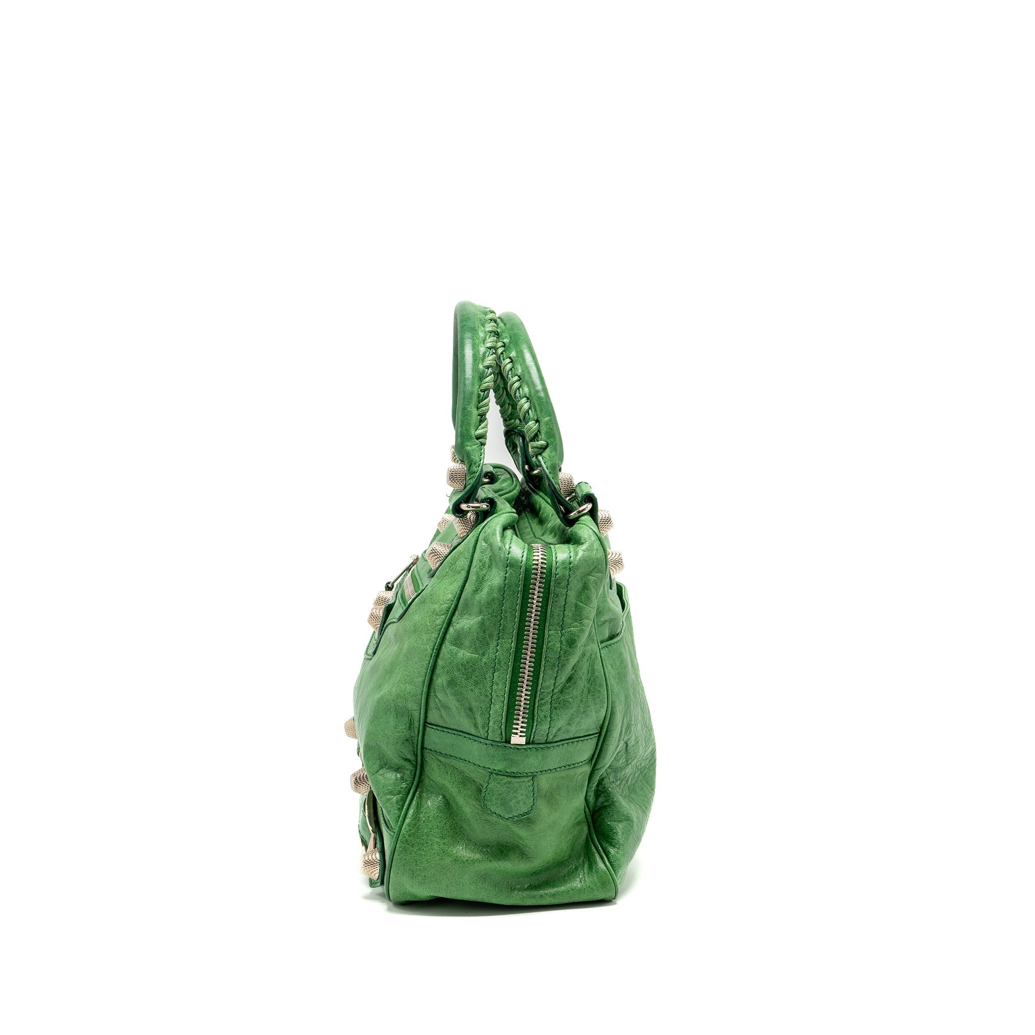 BALENCIAGA ZIP HANDLE BAG GREEN LEATHER SHW