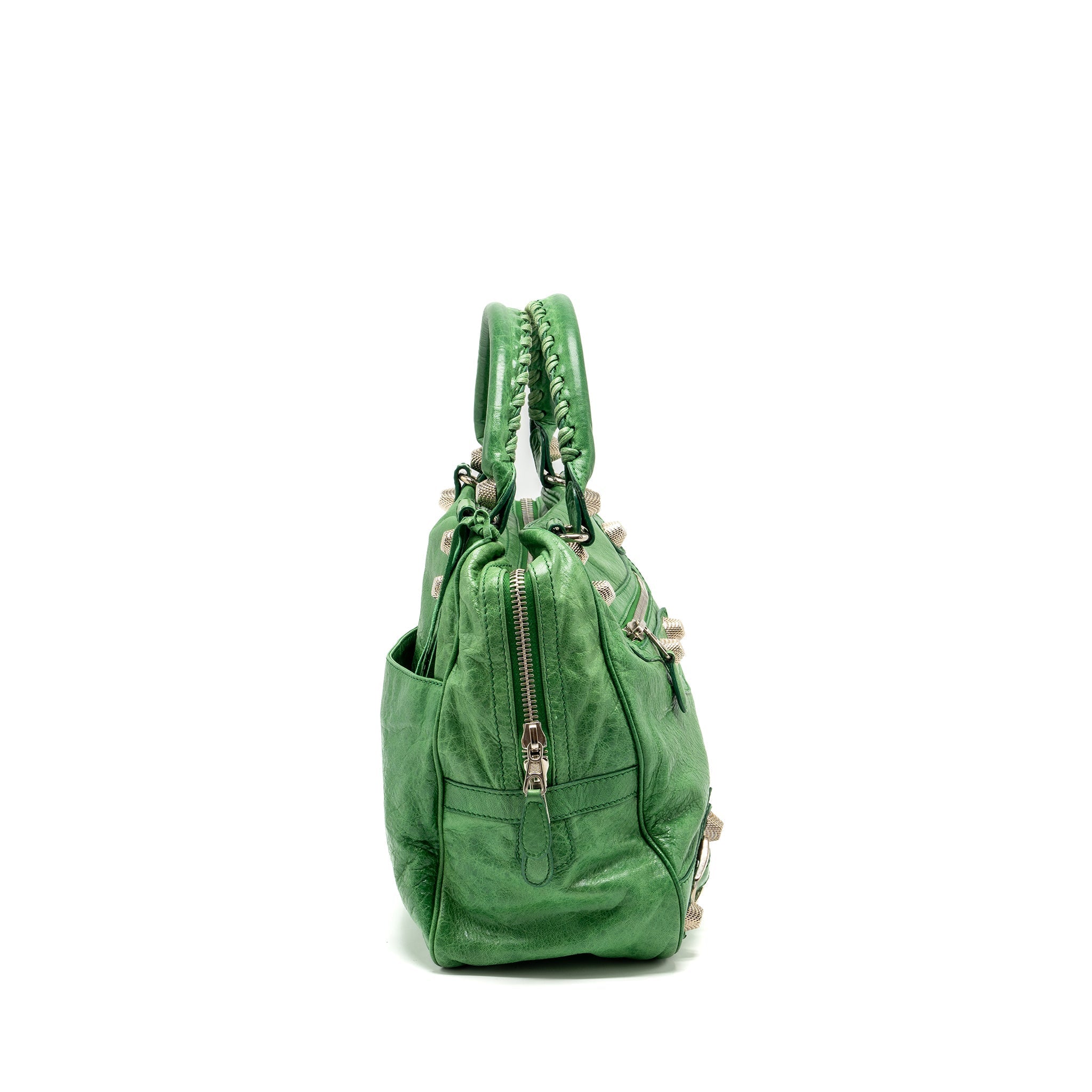 BALENCIAGA ZIP HANDLE BAG GREEN LEATHER SHW