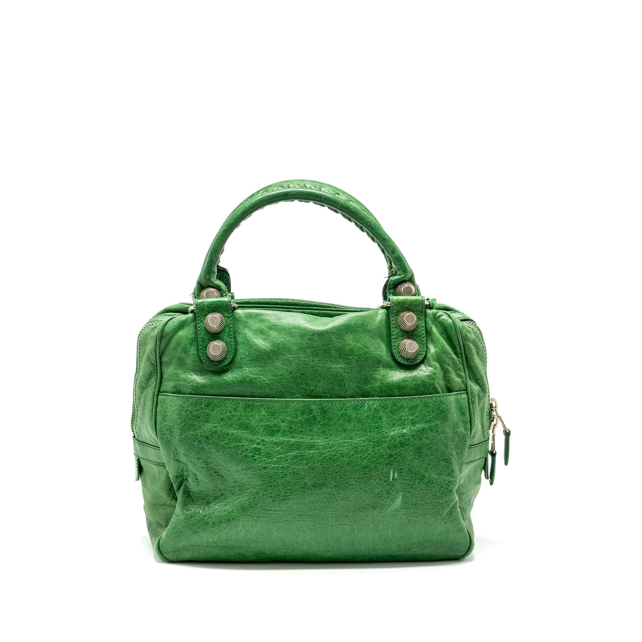 BALENCIAGA ZIP HANDLE BAG GREEN LEATHER SHW