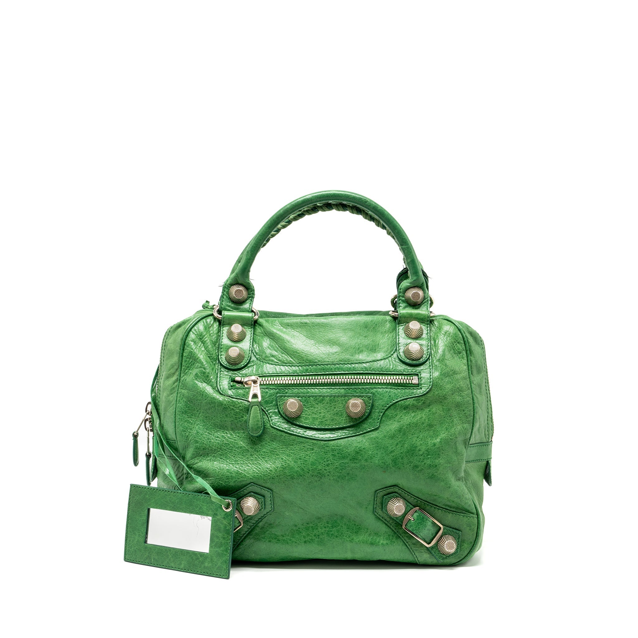 BALENCIAGA ZIP HANDLE BAG GREEN LEATHER SHW