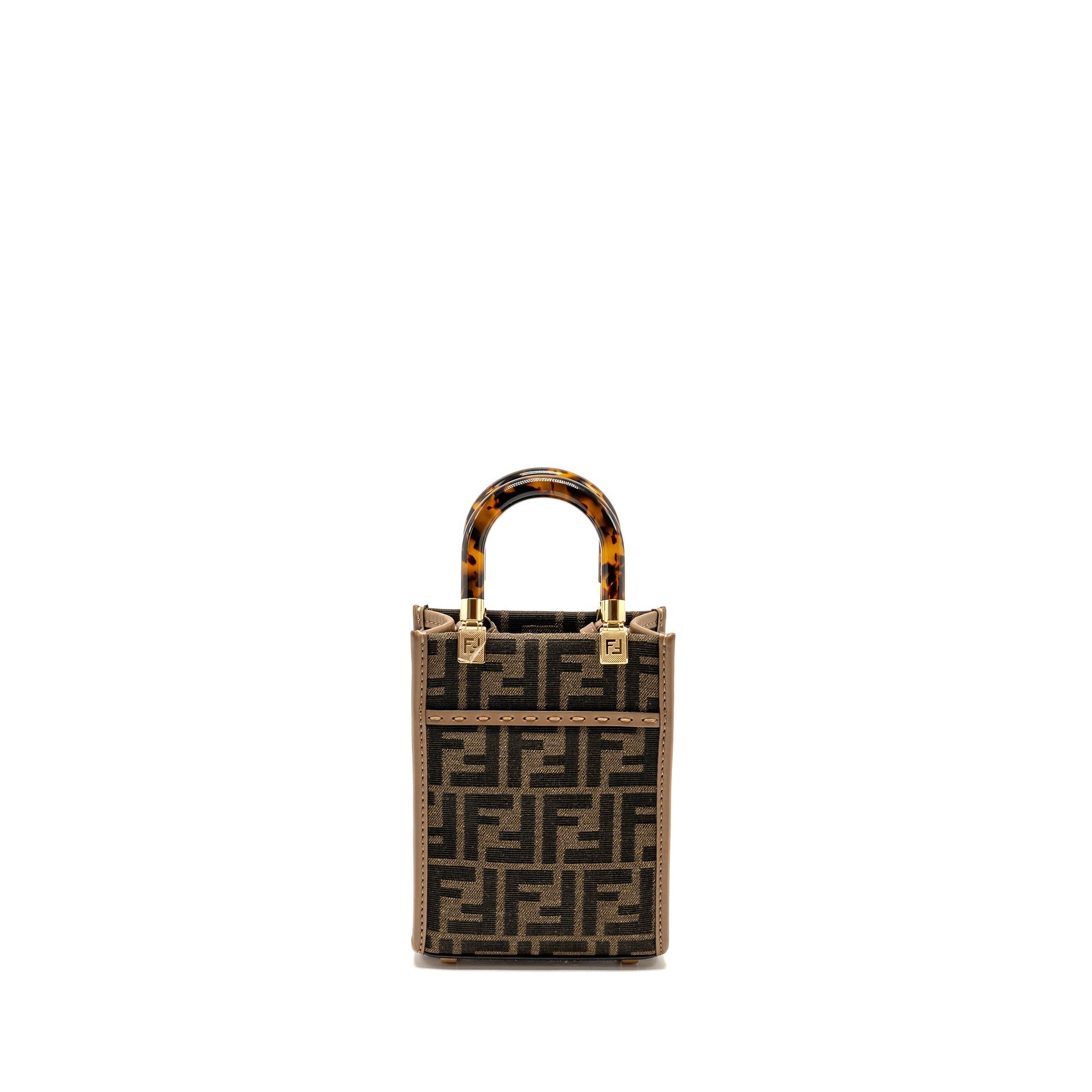 FENDI MINI SUNSHINE SHOPPER BAG FF CANVAS/CALFSKIN BROWN GHW