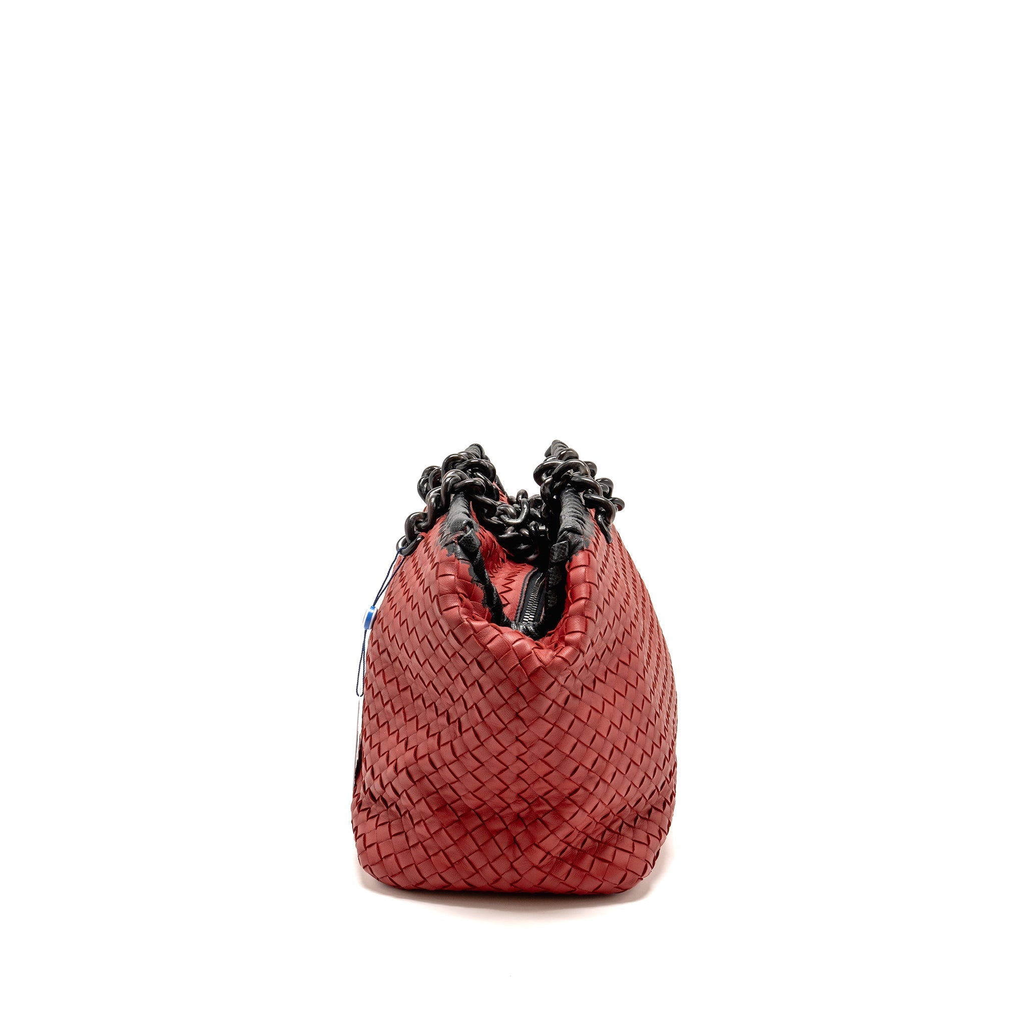 BOTTEGA VENETA INTRECCIATO CHAIN SHOULDER BAG LEATHER RED/BLACK WITH BLACK HARDWARE