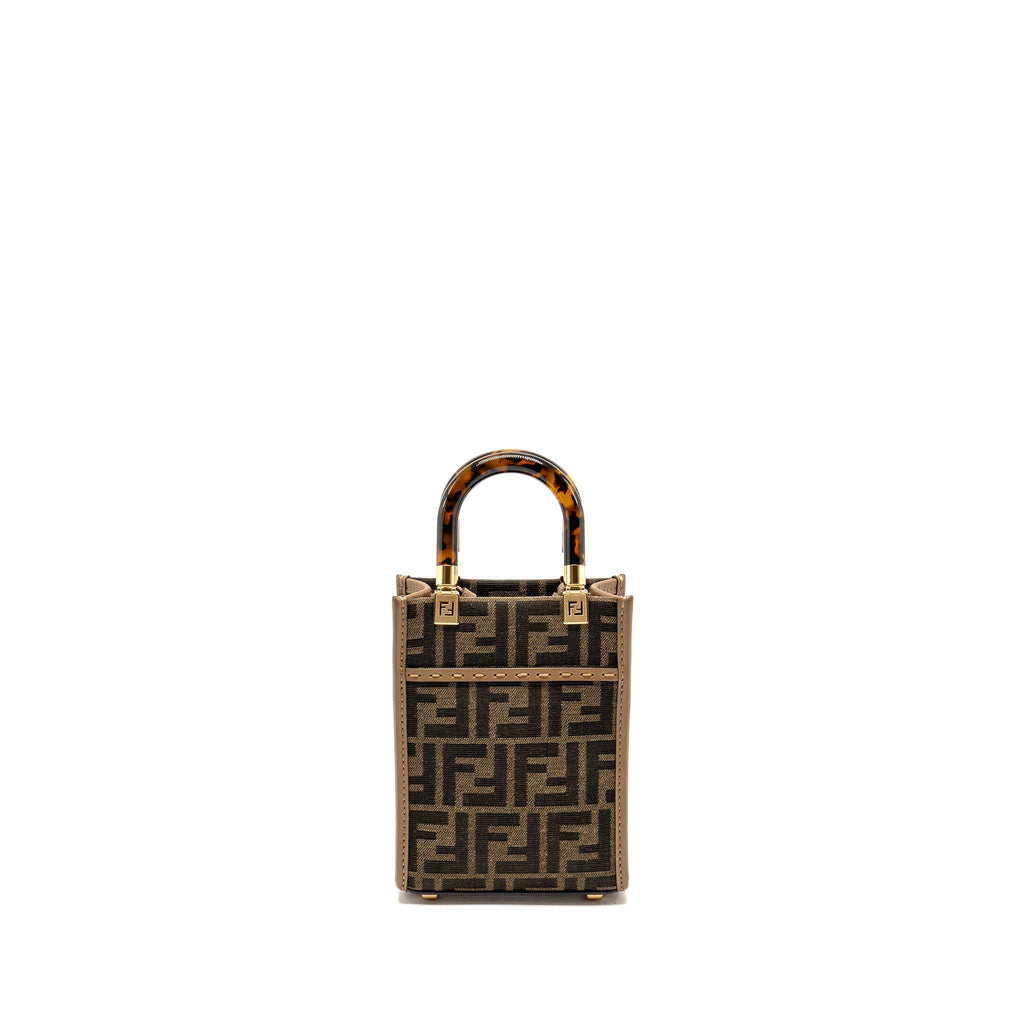 FENDI MINI SUNSHINE SHOPPER BAG FF CANVAS/CALFSKIN BROWN GHW