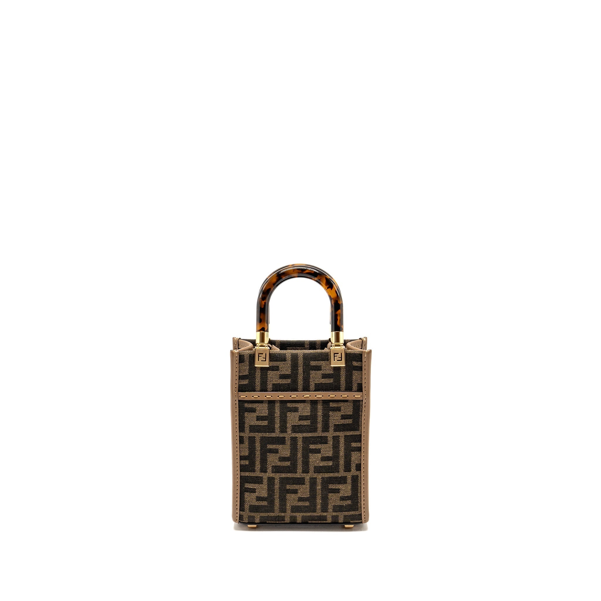 FENDI MINI SUNSHINE SHOPPER BAG FF CANVAS/CALFSKIN BROWN GHW