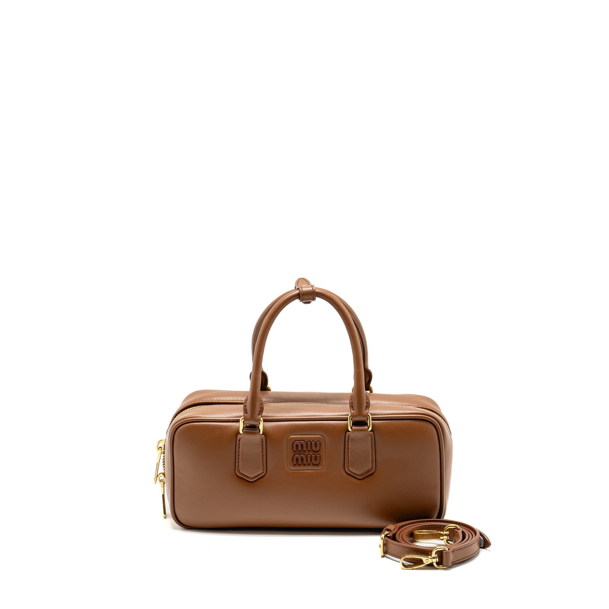 MIU MIU COGNAC ARCADIE LEATHER BAG BROWN GHW