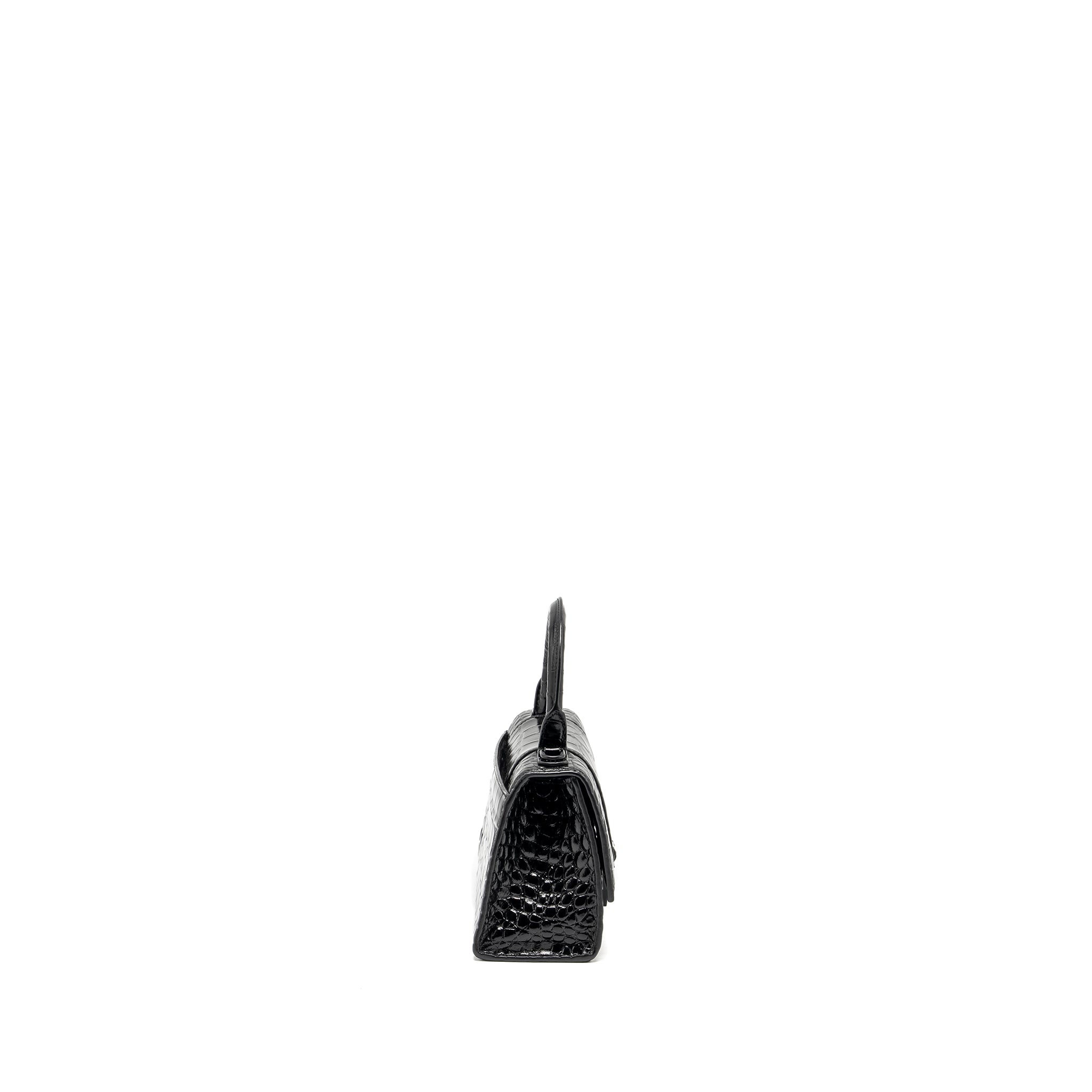 BALENCIAGA XS HOURGLASS CROC-EMBOSSED CALFSKIN SO BLACK