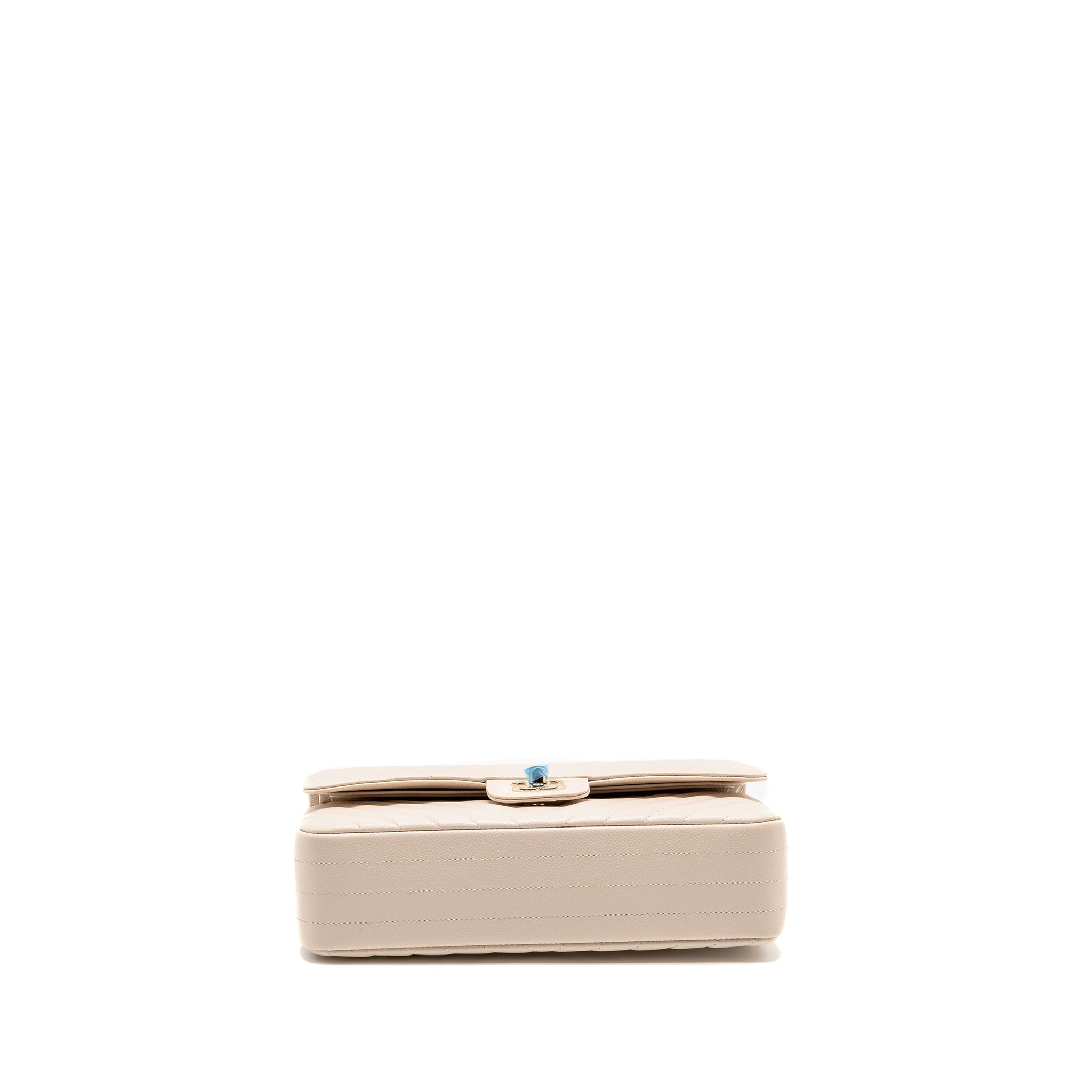 CHANEL MEDIUM CLASSIC DOUBLE FLAP BAG CHEVRON CAVIAR LIGHT BEIGE LGHW