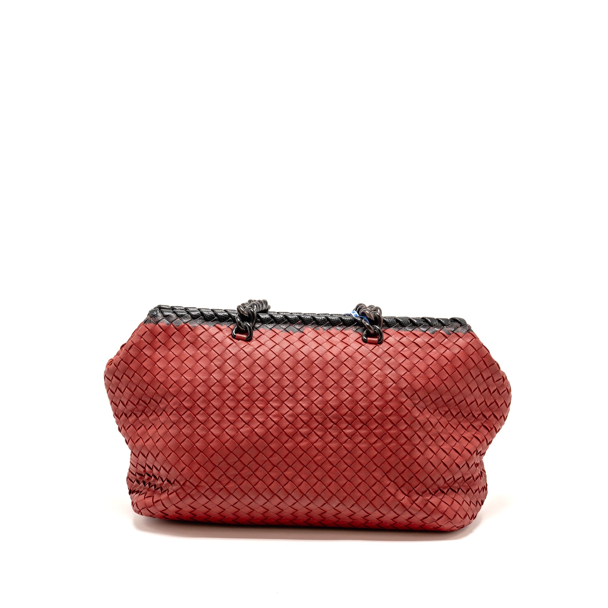 BOTTEGA VENETA INTRECCIATO CHAIN SHOULDER BAG LEATHER RED/BLACK WITH BLACK HARDWARE