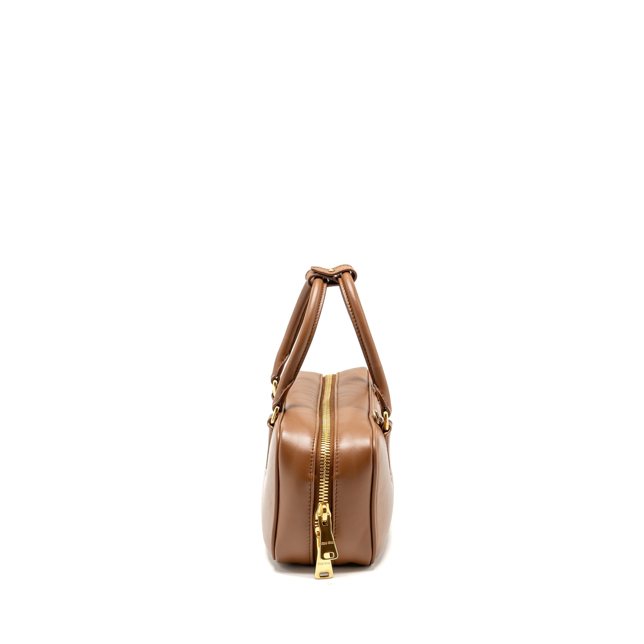 MIU MIU COGNAC ARCADIE LEATHER BAG BROWN GHW