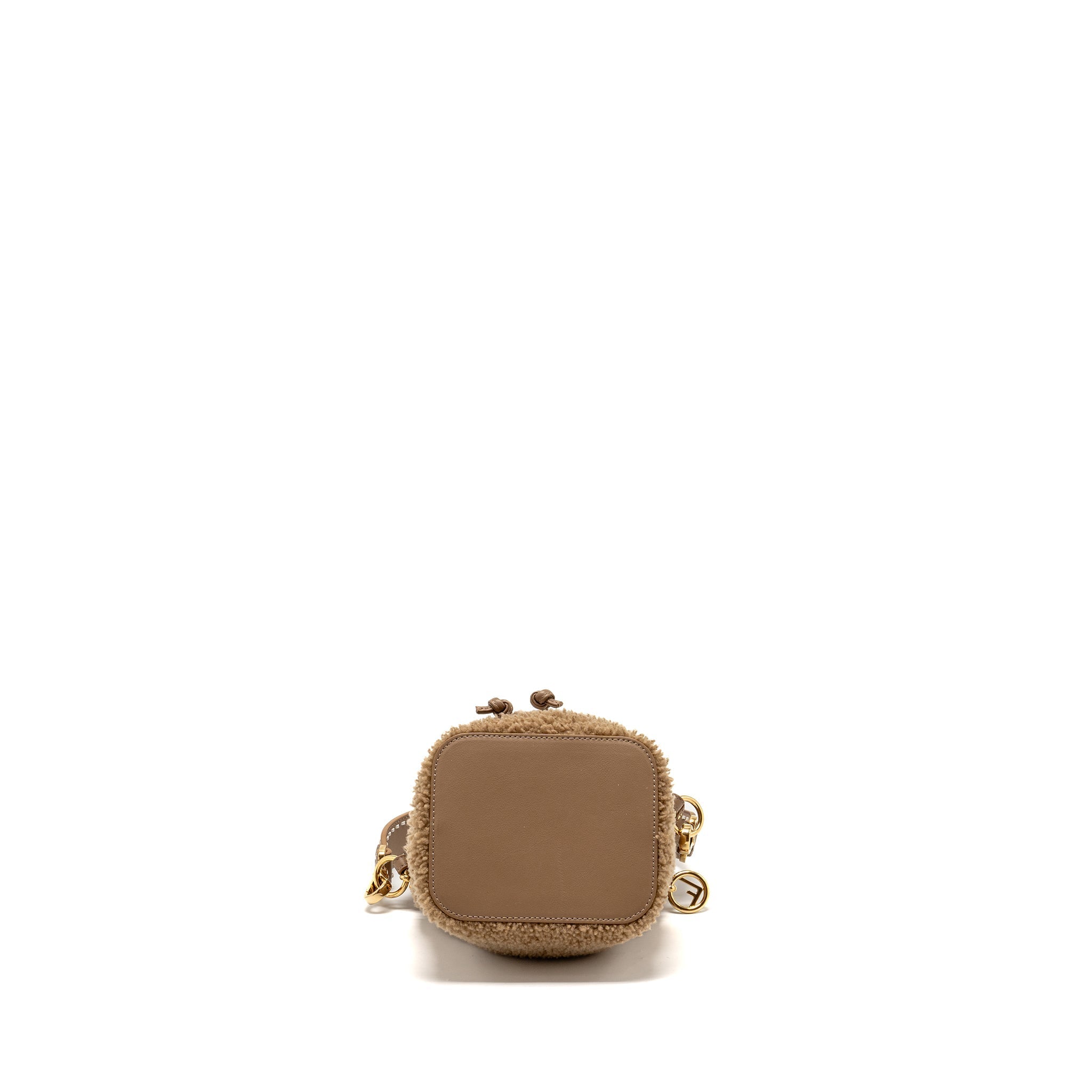 FENDI MINI MON TRESOR BUCKET BAG SHEARLING/LEATHER BEIGE GHW